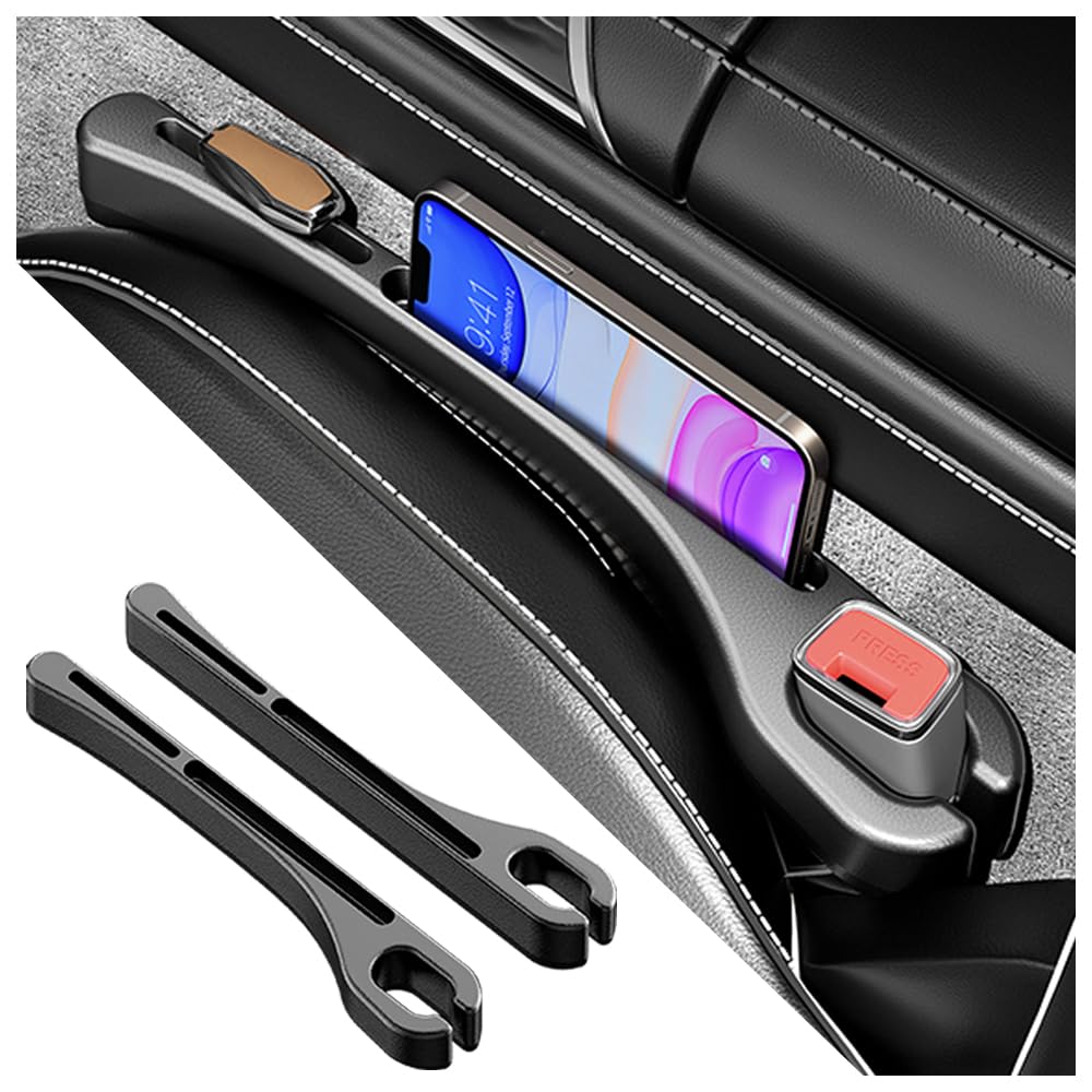 2PCS Car Seat Gap Filler with Phone Holder - Universal Car Organizer for Preventing Items Falling (Black) - Perfect for Road Trips & Daily Commute