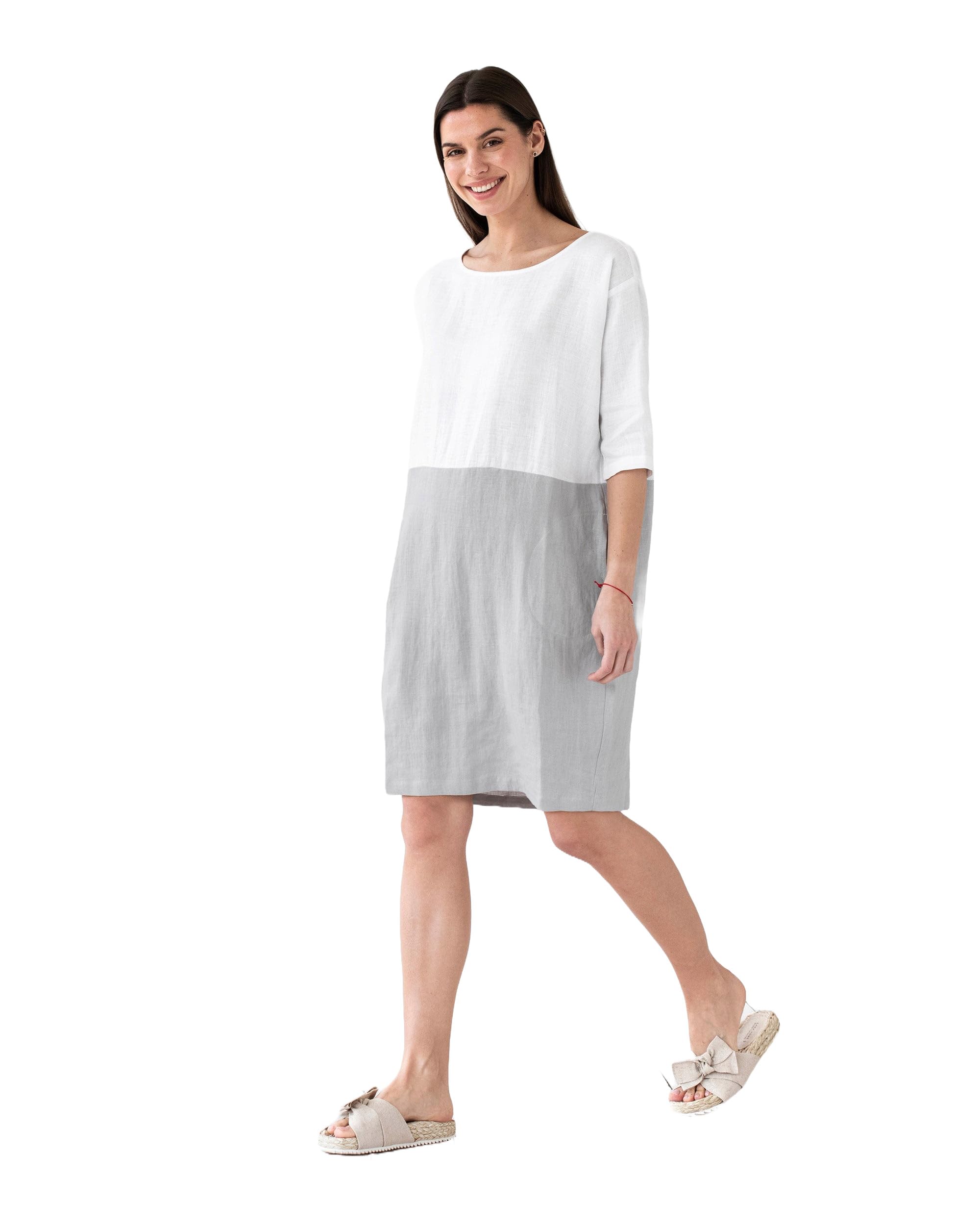 Magic Linen - Women's Adria Linen Dress | Breathable Summer Dress with Color-Block Design | Perfect for Beach Vacations, Casual Outings & Boho Style Fashion