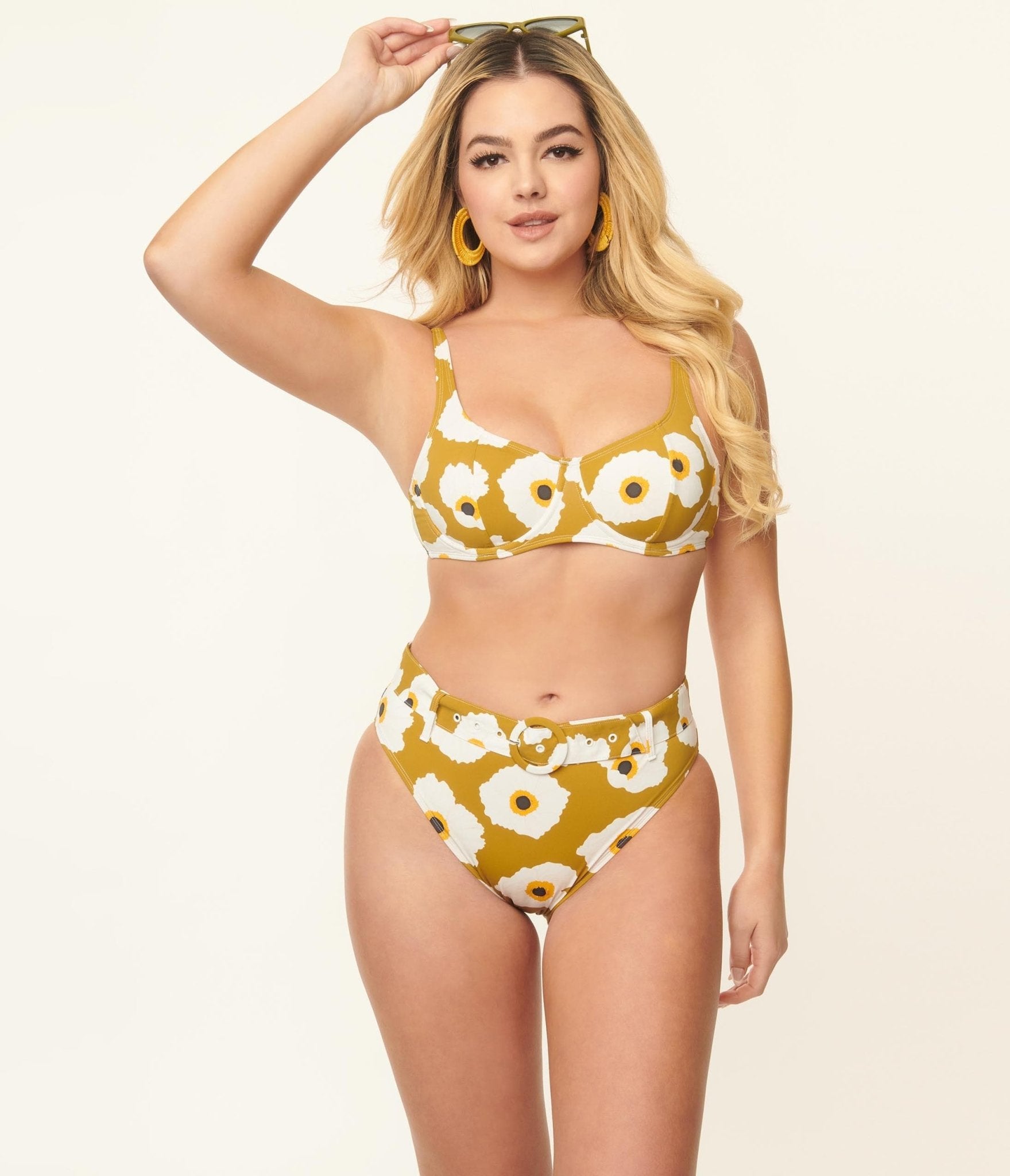**Kingdom & State Olive & White Poppy Swim Top – Women's Floral Print Bikini Top for Beach & Pool – Perfect for Summer Vacations & Tropical Getaways**