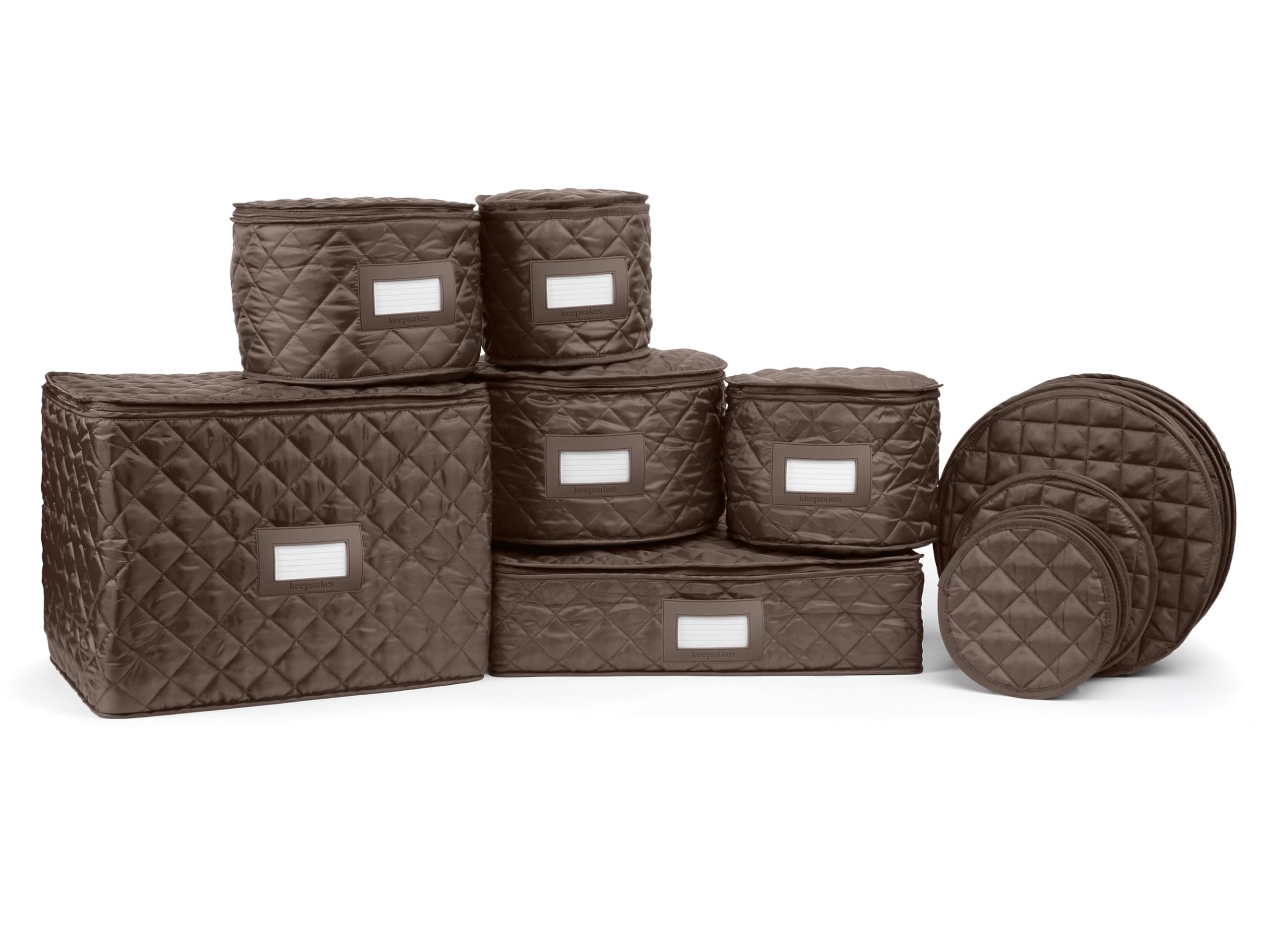 Covermates Keepsakes Dish Storage Set - Padded Protection with ID Window - Stain Resistant & Machine Washable - China & Silverware Organizer for Dining Room Buffet or Kitchen Cabinet Storage