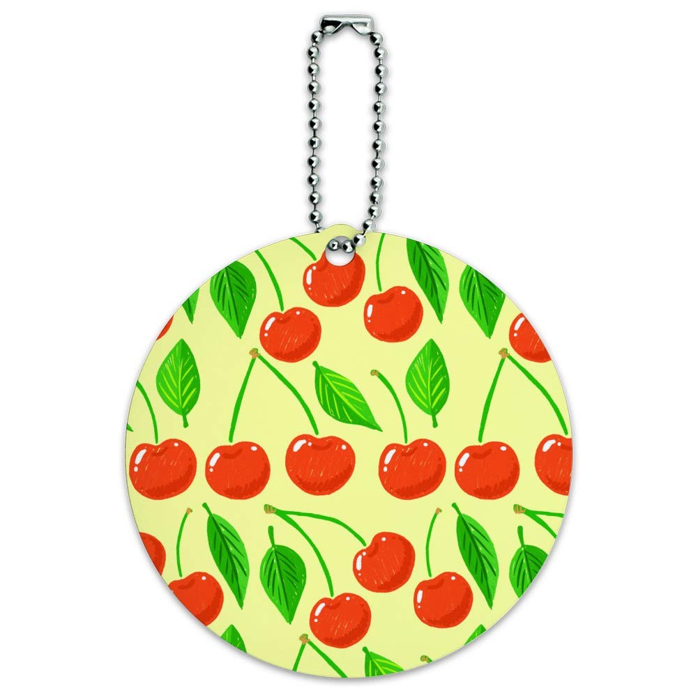 Cherry Print Luggage Tag - Cute Round ID Tag for Suitcases & Carry-On Bags - Perfect for Travel, Vacation & Business Trips