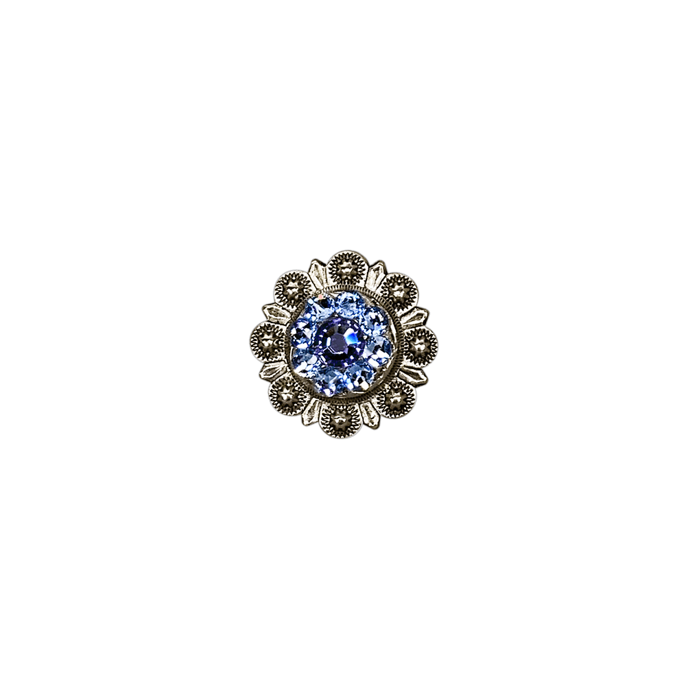 Light Sapphire & Lilac Antique Silver European Crystal Concho Belt Buckle - Vintage Western Jewelry for Cowboy Boots, Belts & Hat Accessories