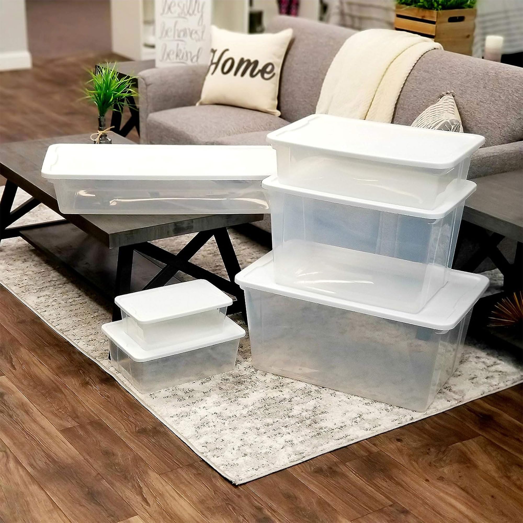 HOMZ 4-Pack Large Clear Plastic Storage Bins with Secure Lids - 41 Quart White Organizing Containers for Home, Office, Closet & Garage Storage Solutions