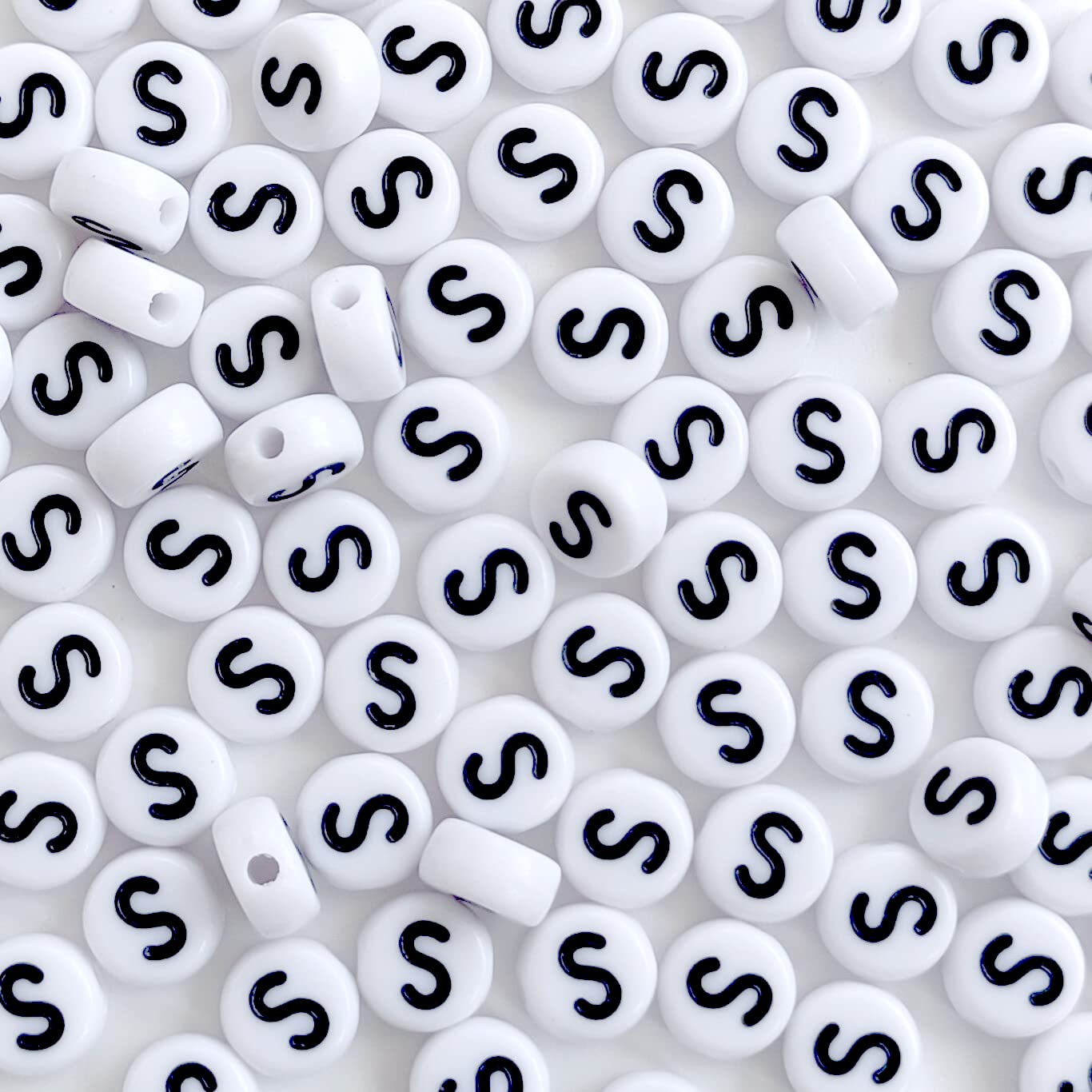 100PCS White Round Acrylic Alphabet Beads Letter S Beads 4X7mm - DIY Jewelry Making Supplies for Bracelets, Necklaces, Keychains - Perfect for Personalized Gifts, Party Favors & Craft Projects