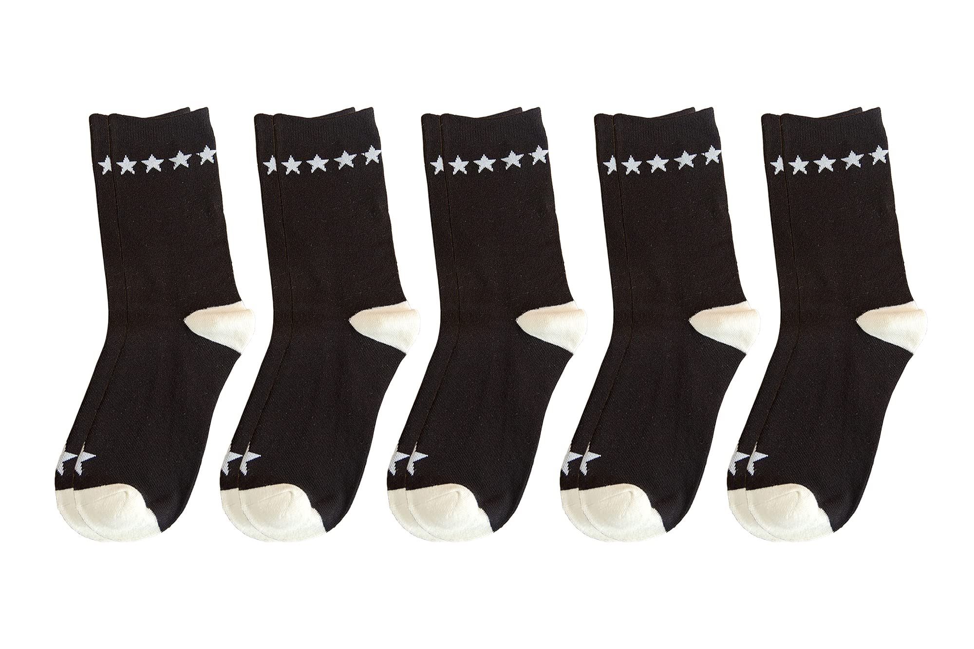 Women's Striped Cotton Crew Socks - 5 Pack Black & White Casual Fashion Socks for Everyday Wear, Workout & Lounge