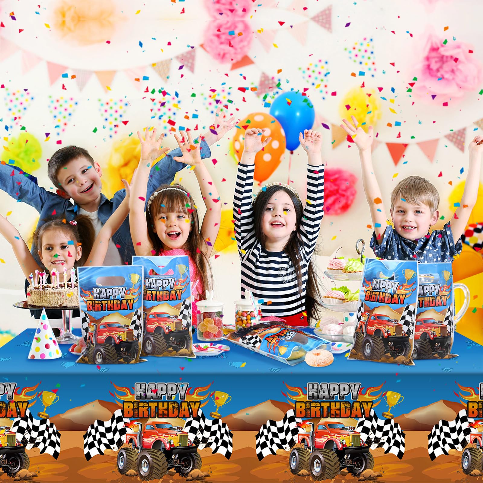 50-Piece Monster Truck Party Favor Bags - Durable Plastic Goodie Bags for Boys Birthday Party Supplies, Candy Treats & Truck-Themed Decorations | Perfect for Monster Truck Birthday Parties, School Events & Kids' Celebrations
