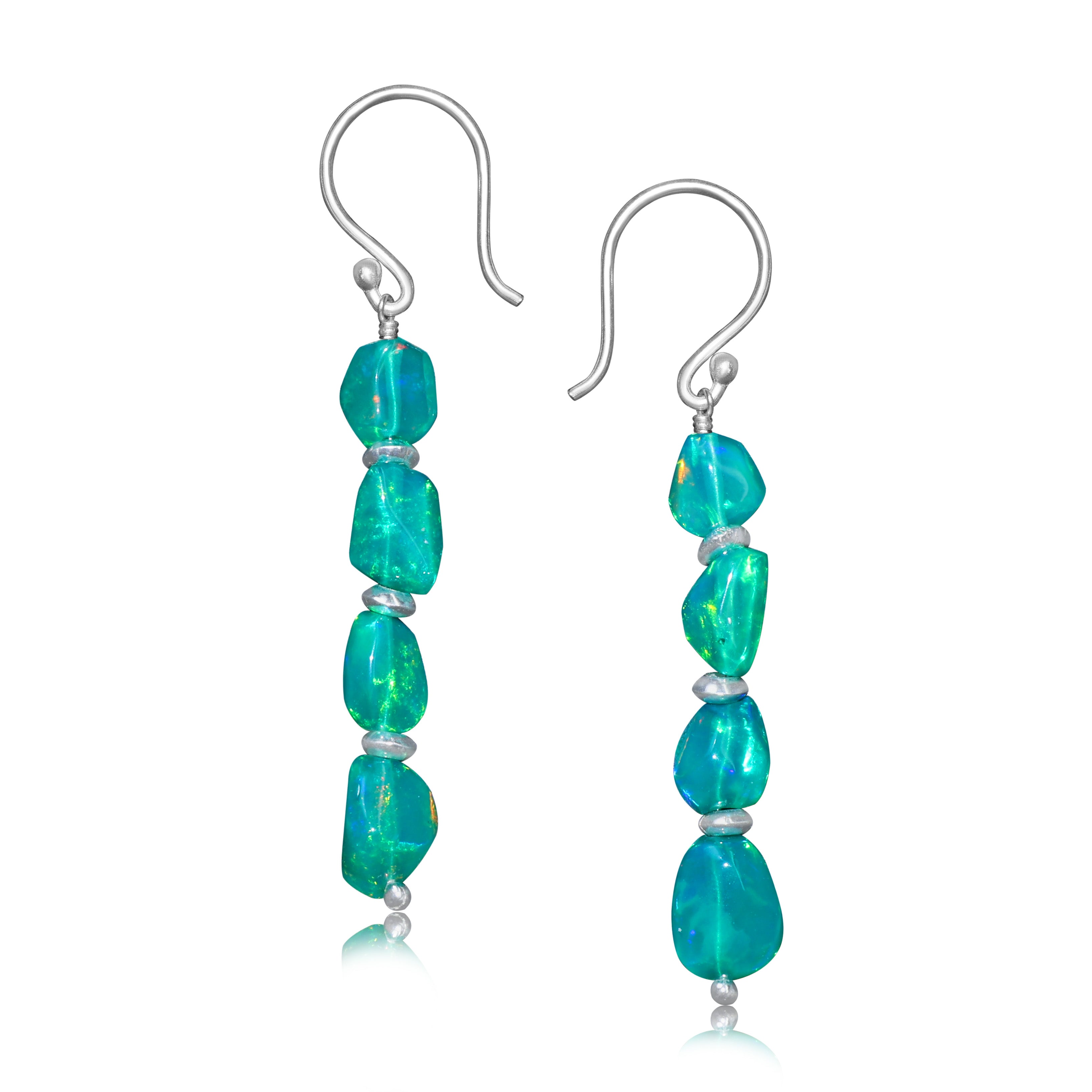 Natural Green Opal Tumble Bead Linear Dangle Earrings for Women | Handmade Bohemian Jewelry | Perfect for Parties, Weddings & Everyday Wear