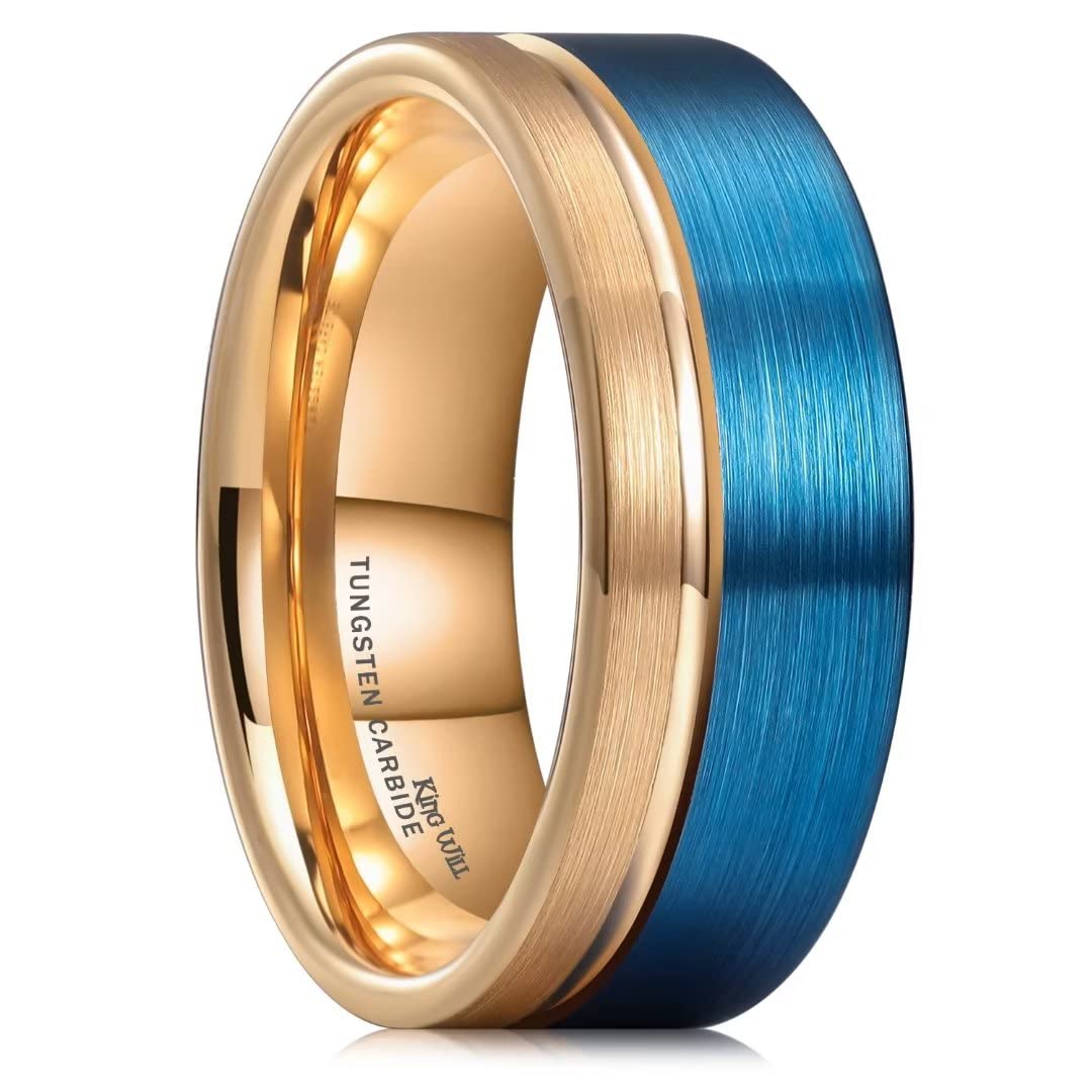 King Will LOOP Mens & Women Tungsten Carbide Wedding Band Ring - 6mm/8mm Comfort Fit in Black, Silver, Blue & Brushed Gold - Durable & Scratch-Resistant for Everyday Wear & Special Occasions