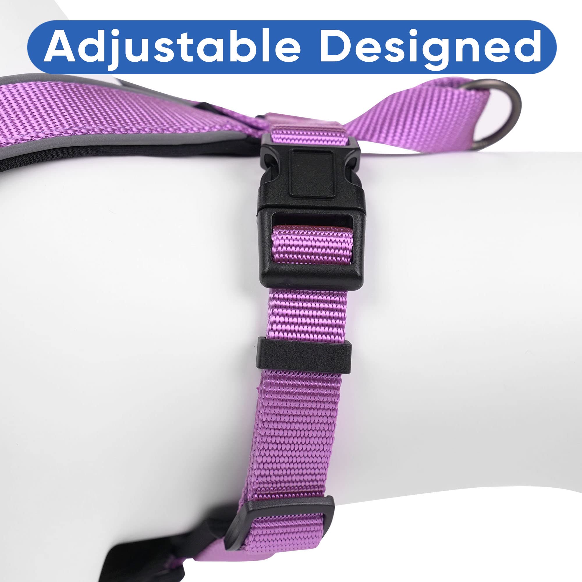 **Pawtitas Reflective Padded Dog Harness for Comfort & Control - Medium (M) Orchid Pet Vest - Ideal for Walking, Running & Nighttime Safety**