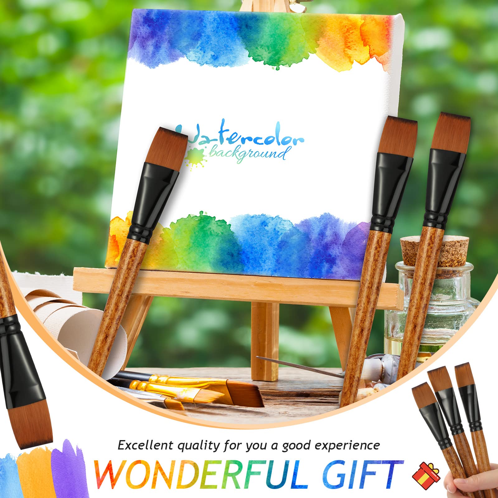 6 Pack 1 Inch Flat Paint Brushes - Synthetic Nylon Artist Brushes for Watercolor, Acrylic & Oil Painting - Professional Fine Art, Craft, Face & Body Painting Tools - Perfect for Kids, Beginners & Professional Artists (Ideal for Canvas, Paper, Wood & DIY Projects)