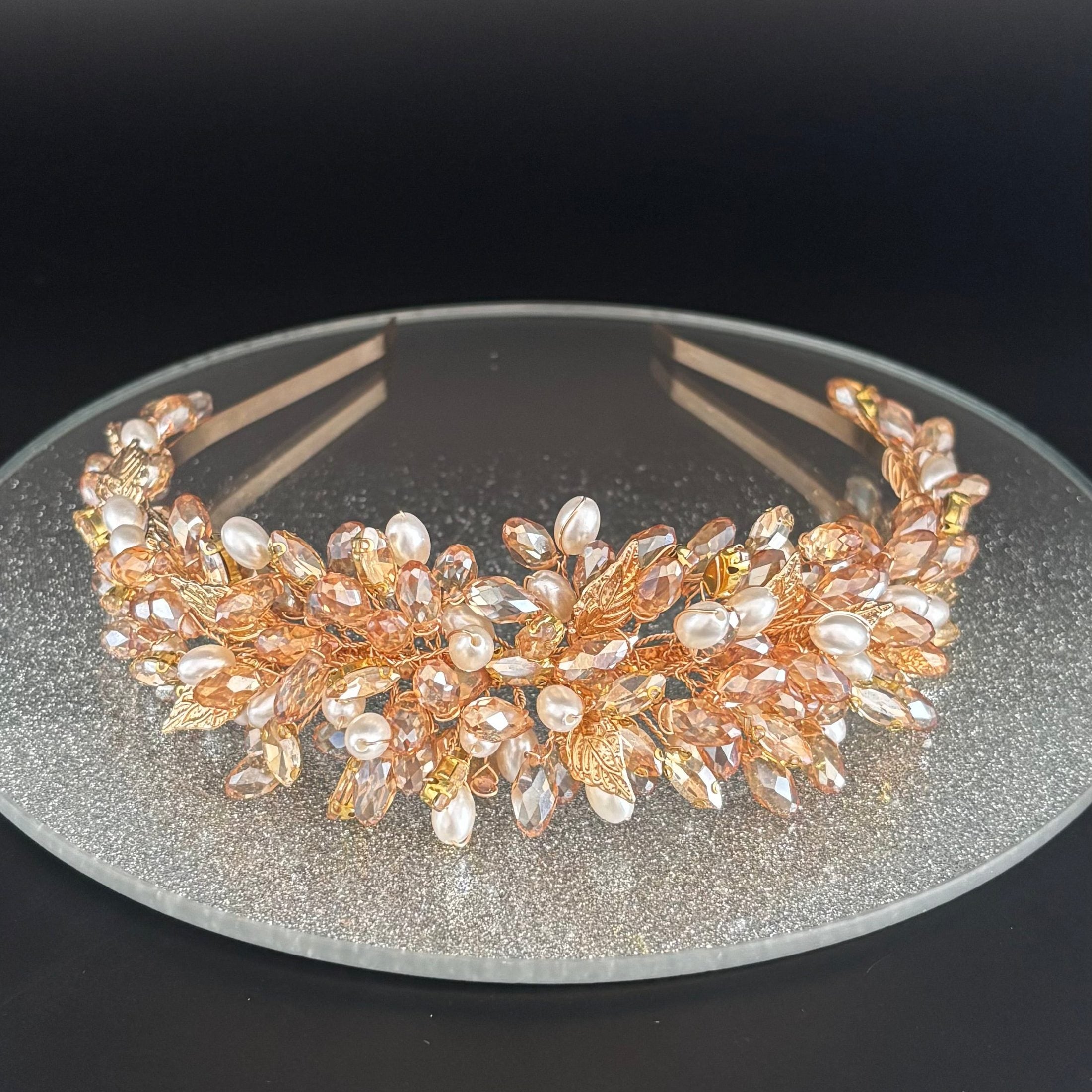 Elegant Gold Bridal Headband with Champagne Gold Crystals - TT1037 Wedding Hair Accessory for Bride, Bridesmaids & Special Occasions