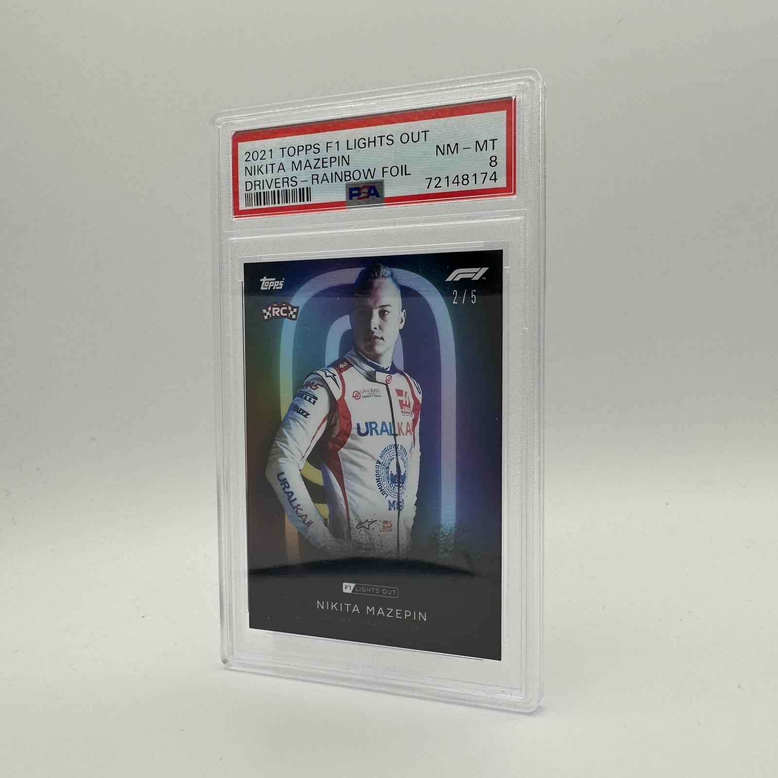 PSA 8 Graded 2/5 Nikita Mazepin Rainbow Foil F1 Racing Card - Perfect for Collectors, Sports Memorabilia & F1 Fan Displays