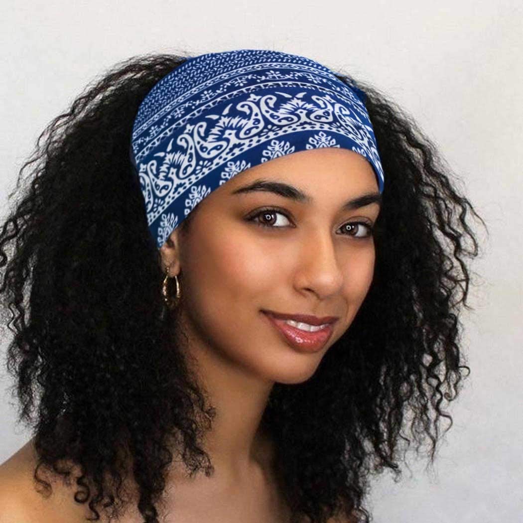 Bohend Boho Headbands for Women - Wide Knotted Stretchy Cotton Hair Bands, Fashion Printed Bandeau Headwraps - Perfect for Yoga, Sports, Travel & Everyday Wear (Style A)