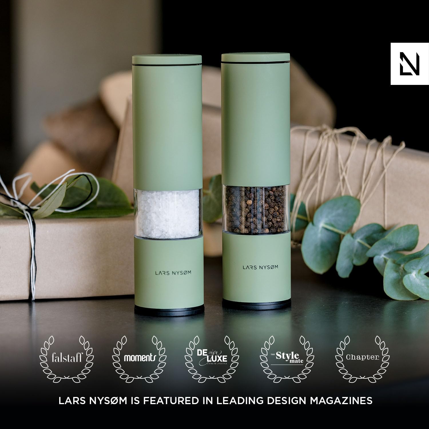 Premium LARS NYSØM Salt and Pepper Grinder Set - 2-Piece Adjustable Ceramic Mill with Manual Operation (Pine Green) | Perfect for Kitchen, Dining Table & Gourmet Cooking Gifts