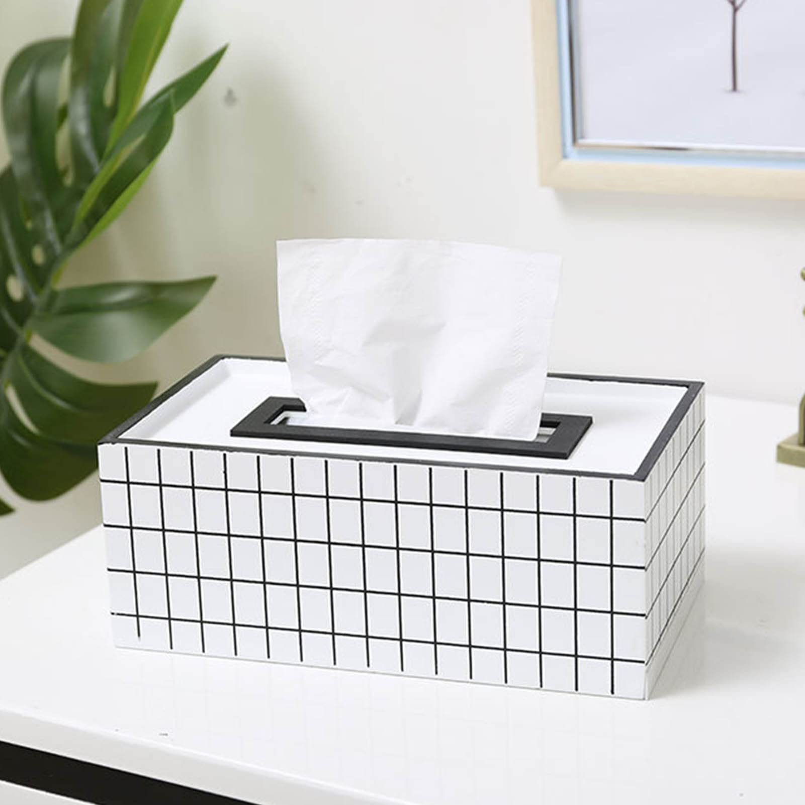 Pssopp Wooden Tissue Box Holder - Log Design Tissue Dispenser with Linear Grid for Home, Bathroom, Office | Rustic Home Decor & Practical Tissue Storage Solution