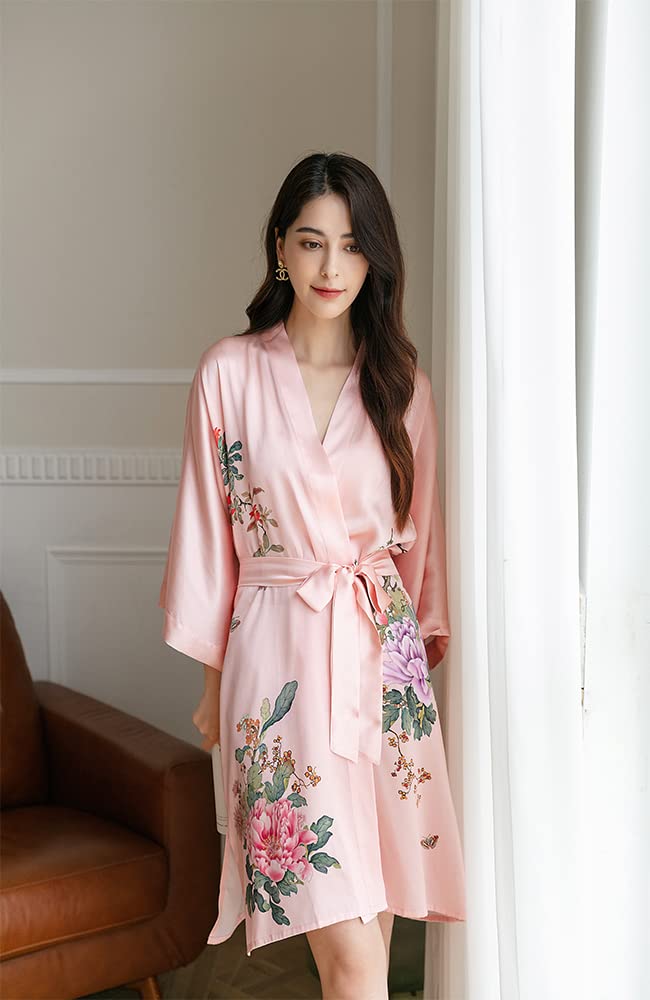 Luxury Women's 100% Pure Silk Kimono Robe - Short Sleeve Bathrobe & Pajama Set for Spa, Lounge & Sleepwear | Elegant Homewear & Bridal Gift Idea