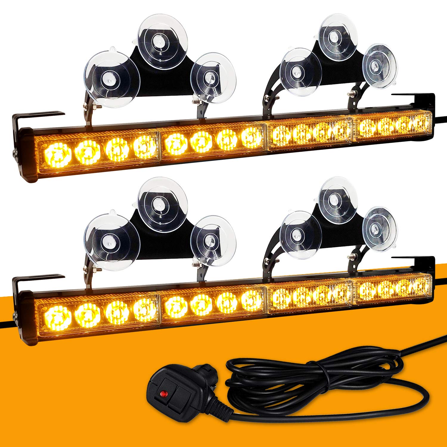 2 in 1 32 Inch Emergency Strobe Light Bar - Amber LED Warning Lights with Directional Flash & Traffic Advisor for Trucks, Cars, and Emergency Vehicles - Easy Interior Installation with Cigar Lighter Wiring Kit - Perfect for Roadside Safety, Construction Zones, and Hazard Warning Scenarios