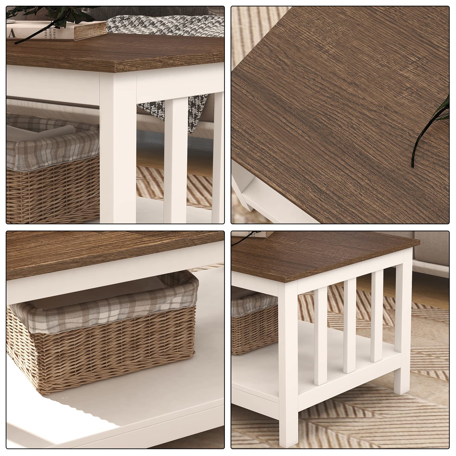 Farmhouse Coffee Table with Shelf - 40 Inch White Wooden Living Room Table for Rustic Home Decor | Perfect for Living Room, Lounge & Farmhouse Style Spaces