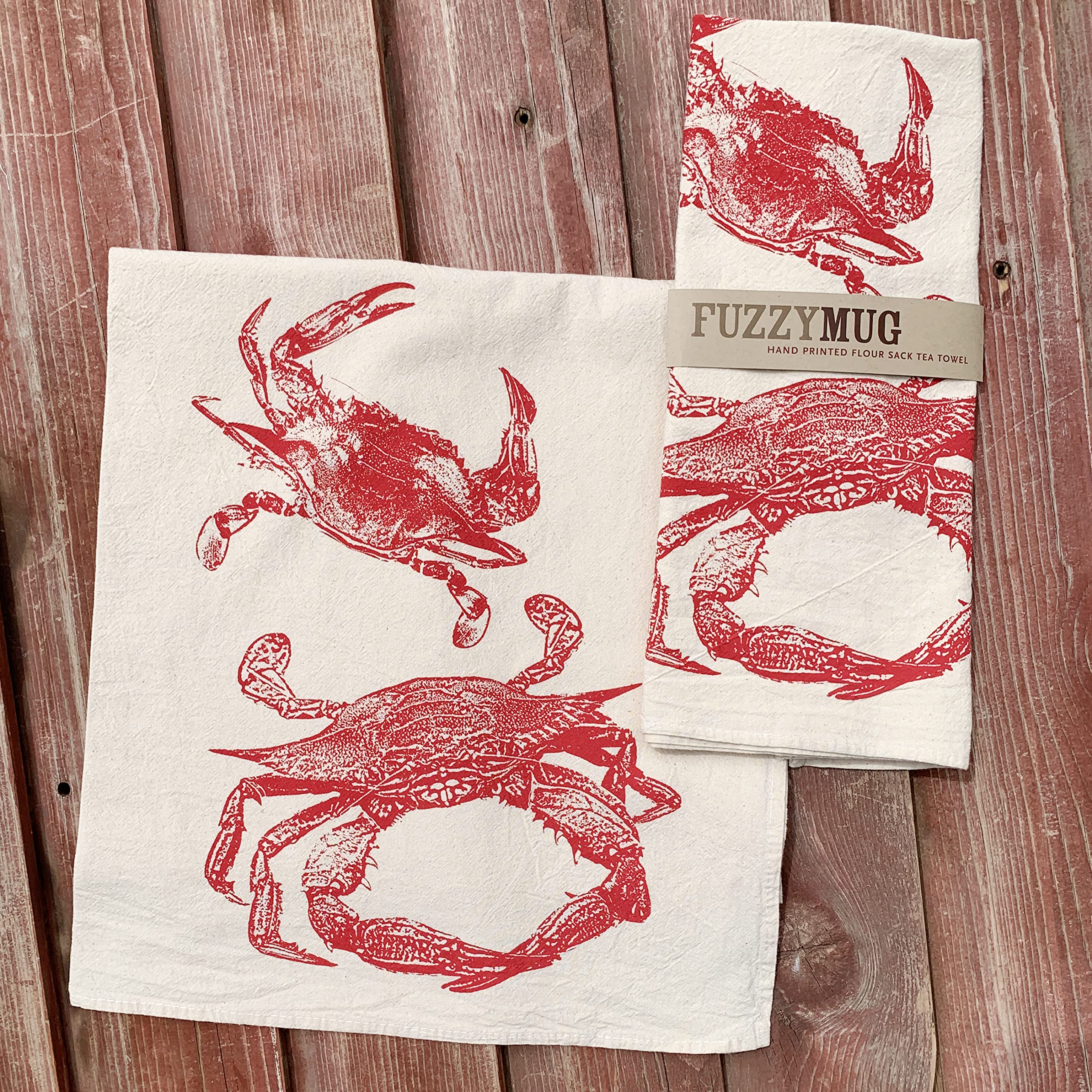 Red Crab Hand-Printed Flour Sack Tea Towel - Premium Kitchen Towel for Baking, Cooking & Dish Drying - Perfect Gift for Tea Lovers & Home Decor