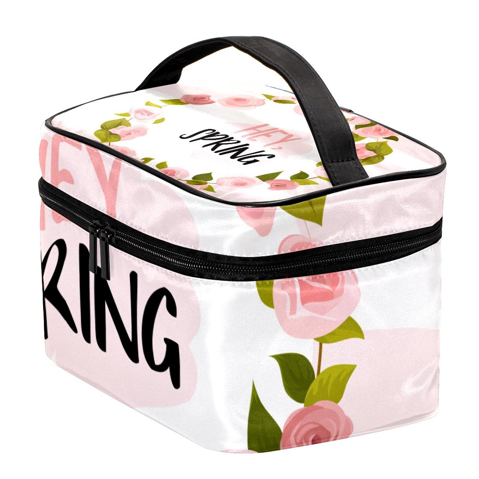 Pink Floral Makeup Bag Large Cosmetic Organizer for Women | Travel & Toiletry Case