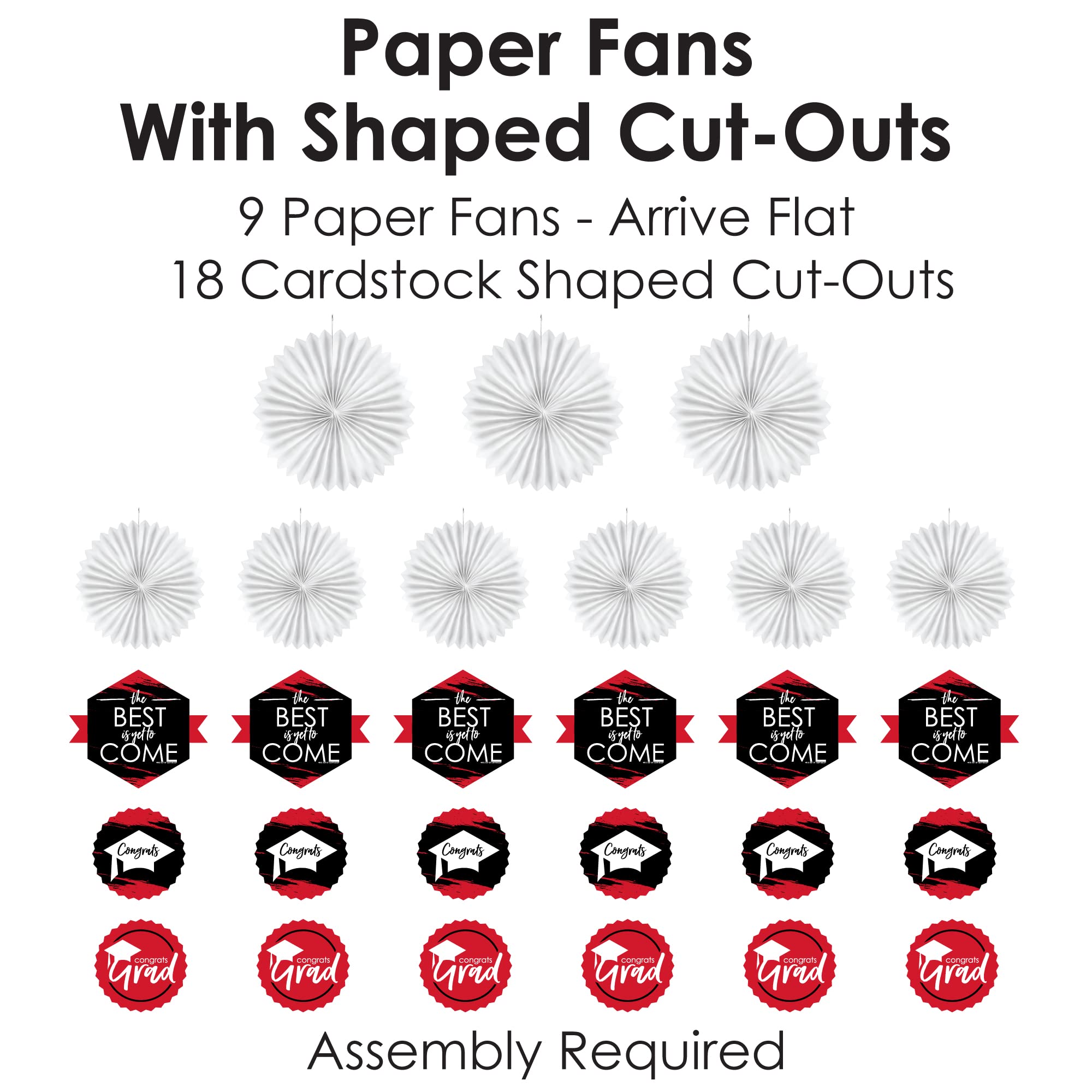 Big Dot of Happiness Red Graduation Party Decorations - 'Best is Yet to Come' Hanging Tissue Paper Fans Kit - Set of 9 for Graduation Ceremony, Party Backdrop & Photo Booth Decor