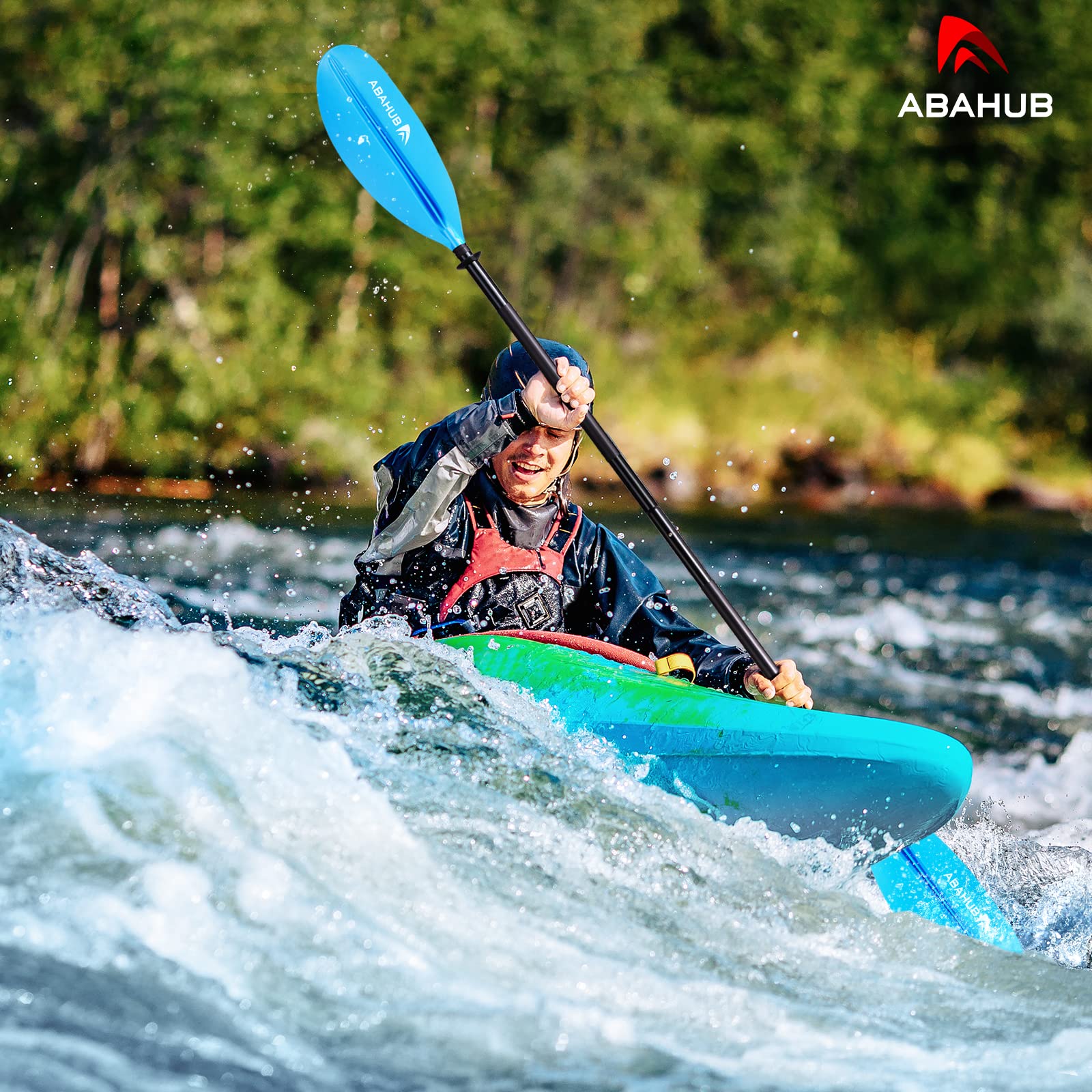 Abahub 90.5 Inch Kayak Paddle - Lightweight Aluminum Alloy Shaft with Durable Plastic Blades (Black/Blue/Green/Orange/Yellow) - Includes Free Paddle Leash for Kayaking, Canoeing & Boating | Perfect for Recreational Paddling, Fishing Trips & Water Sports Adventures