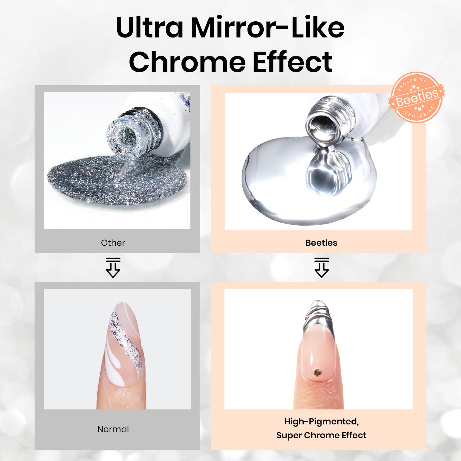 Beetles Metallic Silver Gel Nail Polish - 7ml Mirror Chrome French Tip Nail Art Liner with 3D Metal Effect | Soak Off UV/LED Lamp Gel Polish for Salon & Home Manicure | Perfect for French Tips, Swirl Lines & Chrome Nail Designs
