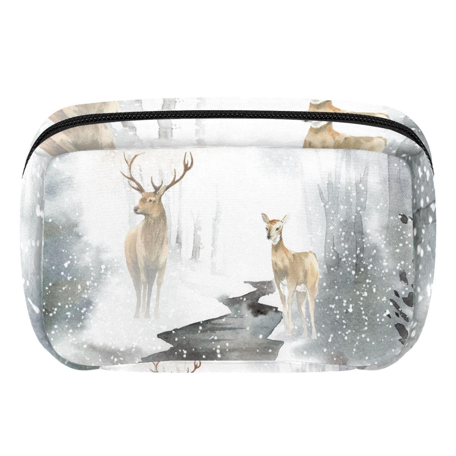 Handmade Watercolor Deer Cosmetic Bag - Travel Makeup Organizer & Toiletry Pouch for Women - Perfect for Travel, Gym, and Daily Essentials Storage