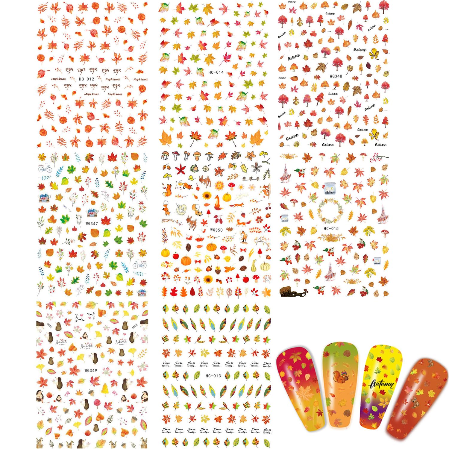 3D Self-Adhesive Fall Nail Stickers - Autumn Maple Leaf Nail Art Decals for Acrylic Nails | Thanksgiving Nail Accessories for Women, Girls & Kids (8 Sheets) | Perfect for Halloween, Thanksgiving Parties & Seasonal Nail Art Designs
