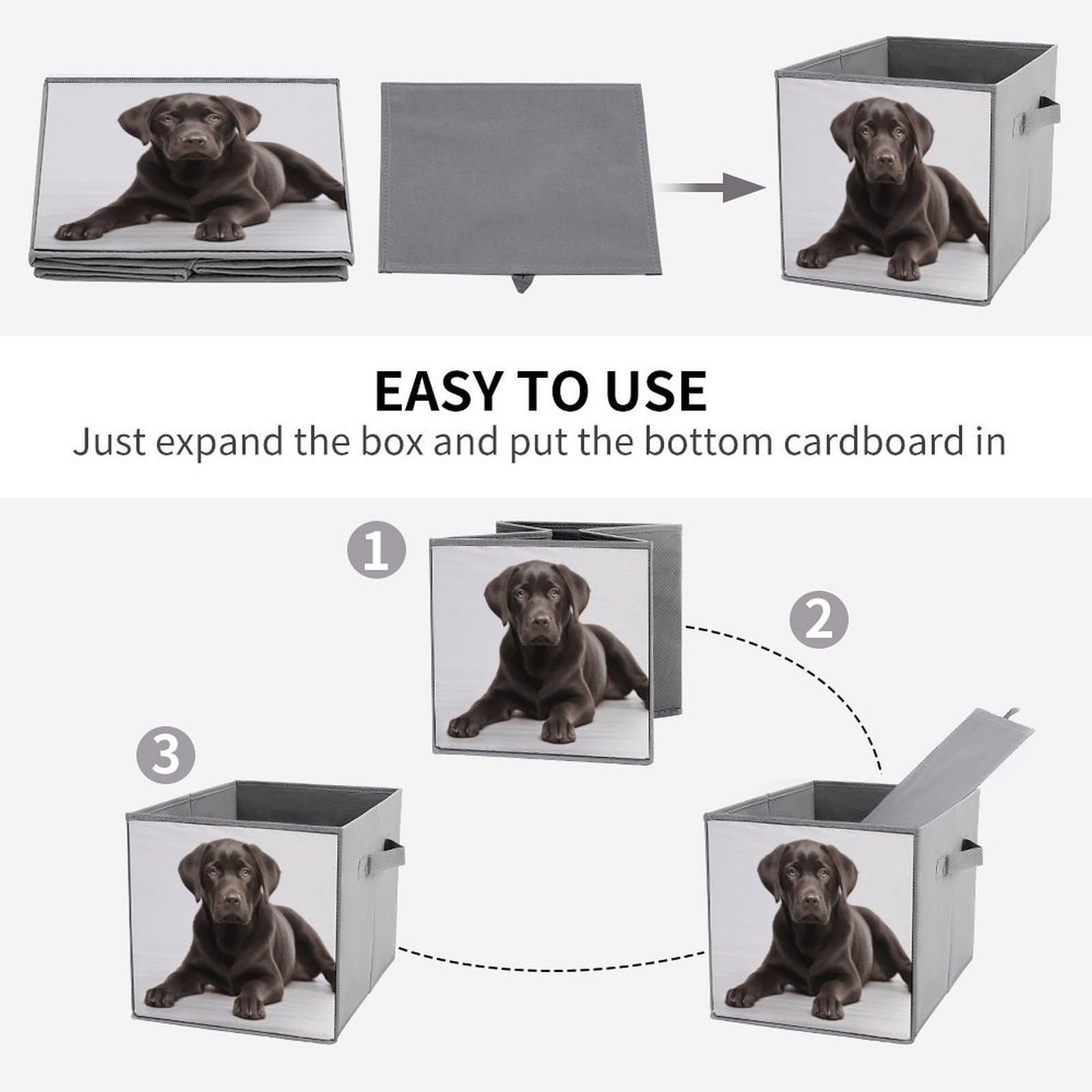 6-Pack Collapsible Storage Bins with Handles - Dog Printed Foldable Organizer Boxes for Home, Kitchen, Bathroom & Pet Supplies | Space-Saving Shelving Baskets for Closet, Laundry & Toy Storage