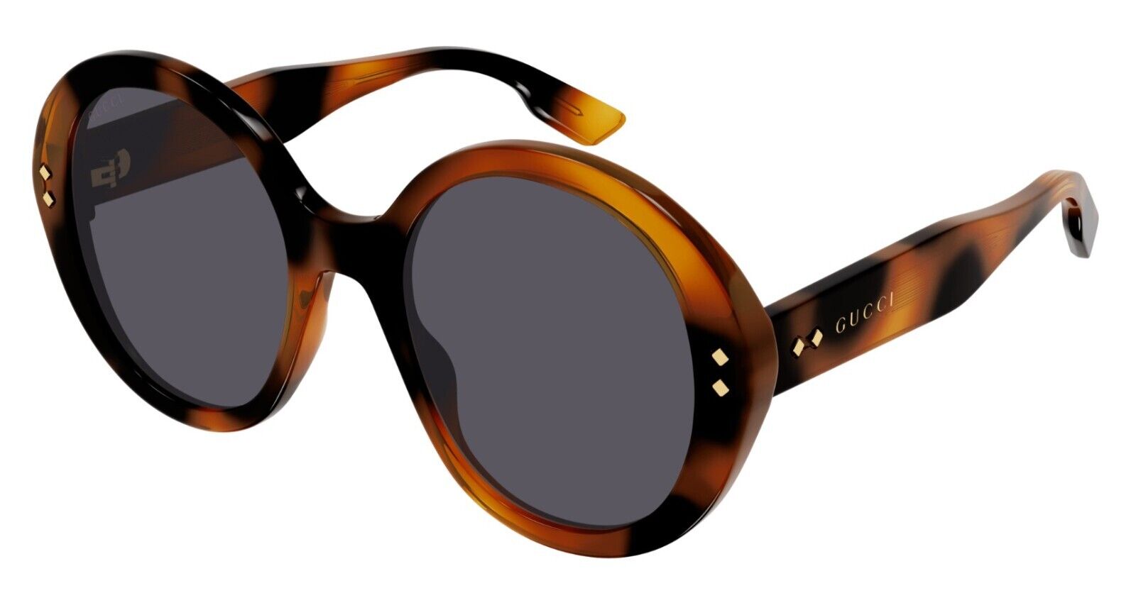 Gucci GG1081S 002 Havana/Smoke Round Women's Sunglasses - Stylish UV Protection Shades for Women, Perfect for Beach, Driving & Outdoor Activities