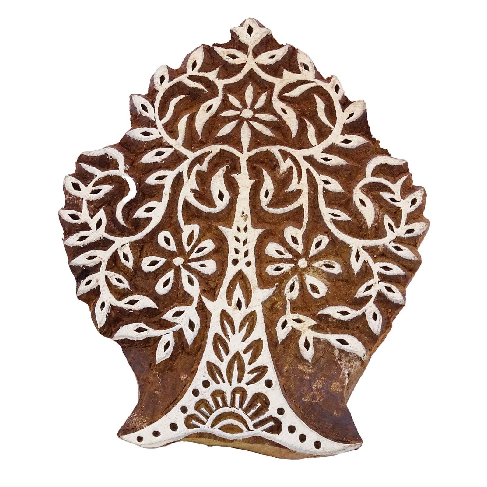 Hand Carved Wooden Stamp for Fabric Printing - Brown Tree Design Indian Block Art | DIY Textile, Scrapbooking & Home Decor Stamping