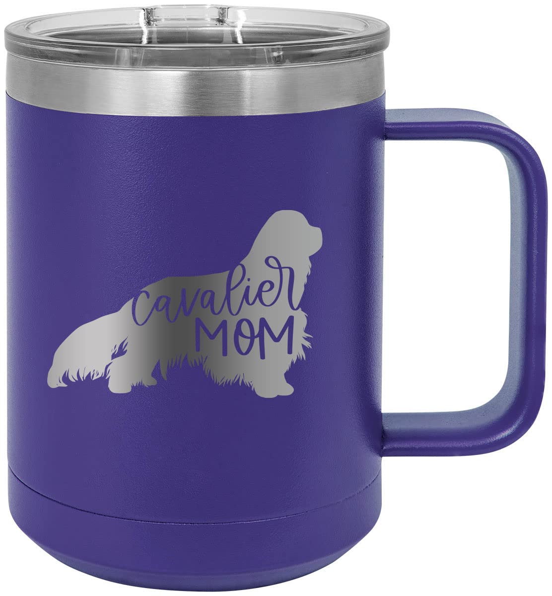 Personalized Cavalier Dog Mom Stainless Steel Tumbler - 15oz Double-Wall Vacuum Insulated Travel Mug for Coffee, Tea & Cold Drinks - Perfect Gift for Dog Lovers, Women & Pet Owners - Great for Office, Commuting, Hiking & Outdoor Adventures