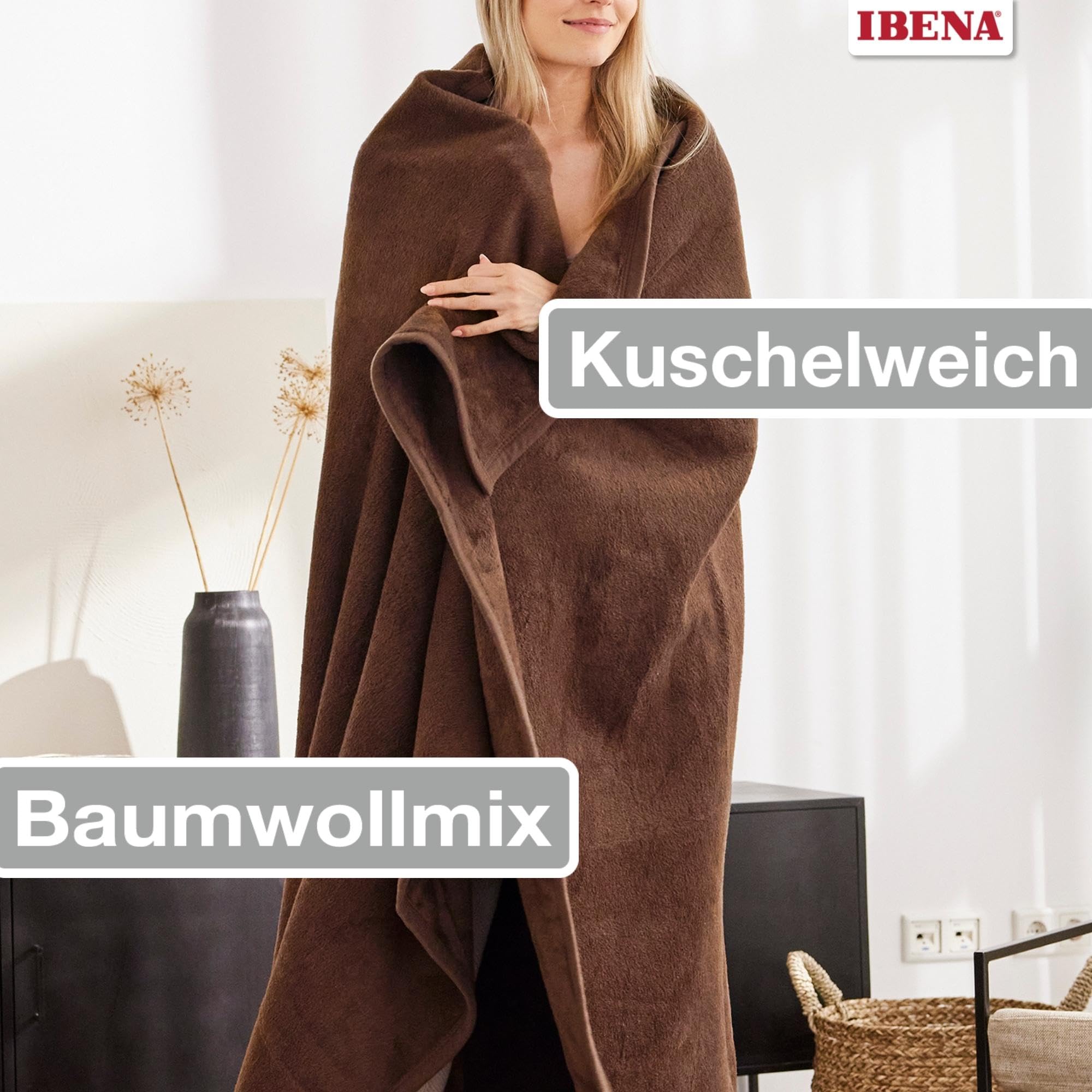 IBENA Soft Plush Solid Color Cotton Blend Throw Blanket - Chocolate Brown | Cozy Couch & Bed Blanket for Home, Office, and Travel