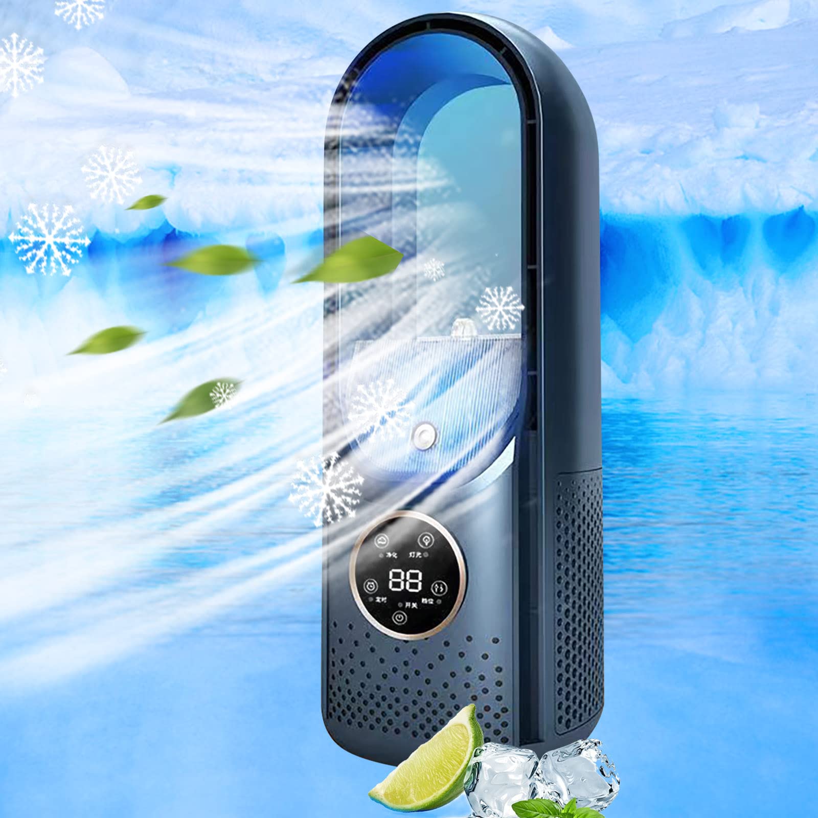 Bilukmi Leafless Air Cooler - USB Portable Electric Fan with Cooling & Humidifying Function for Home, Dorm, Office - Desktop Air Conditioner Fan with Timer - Perfect for Summer, Bedroom, Workstation & Small Spaces