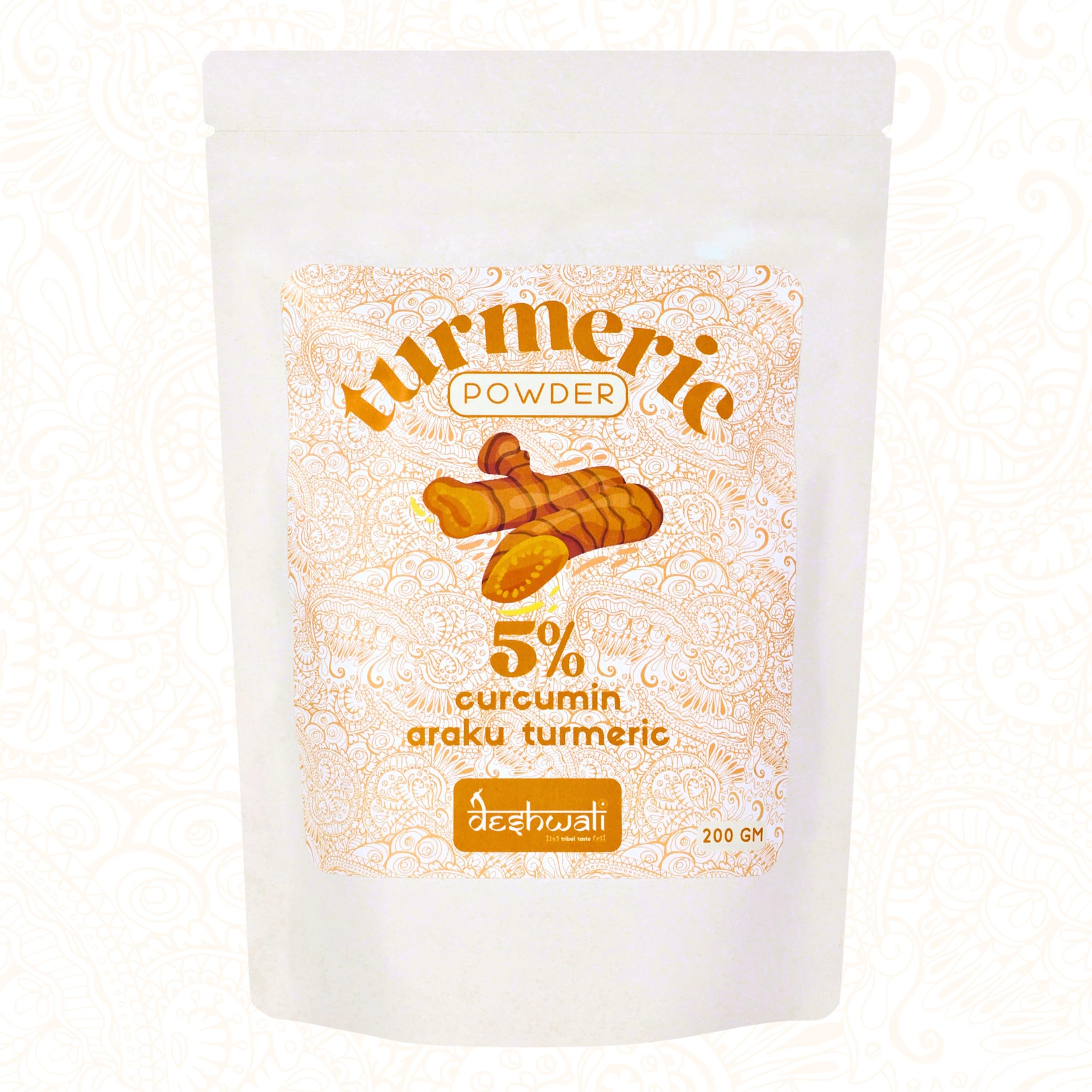 Organic Deshwali Turmeric Powder 200g - 5% High Curcumin Content | Premium Araku Turmeric for Cooking, Golden Milk & Tea | Natural Face Mask Ingredient | Ethically Sourced Tribal Grown Turmeric | Perfect for Healthy Recipes, Beauty Treatments & Ayurvedic Remedies