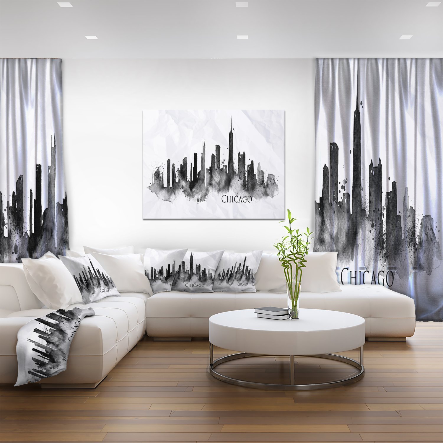 Chicago Black Silhouette Cityscape Painting - Modern Canvas Wall Art Print for Home & Office Decor | Perfect for Living Room, Bedroom, or Office Spaces