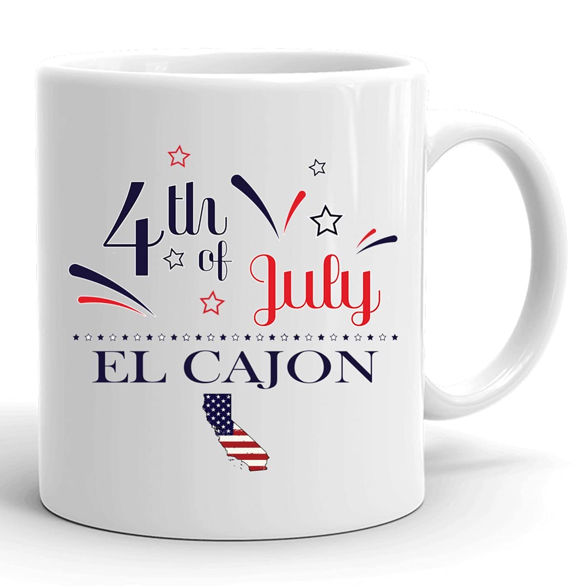 Personalized 11oz White Coffee Mug with USA Flag - Custom Independence Day Cup for El Cajon California - Happy 4th of July Gift Idea | Perfect for Home, Office & Patriotic Celebrations