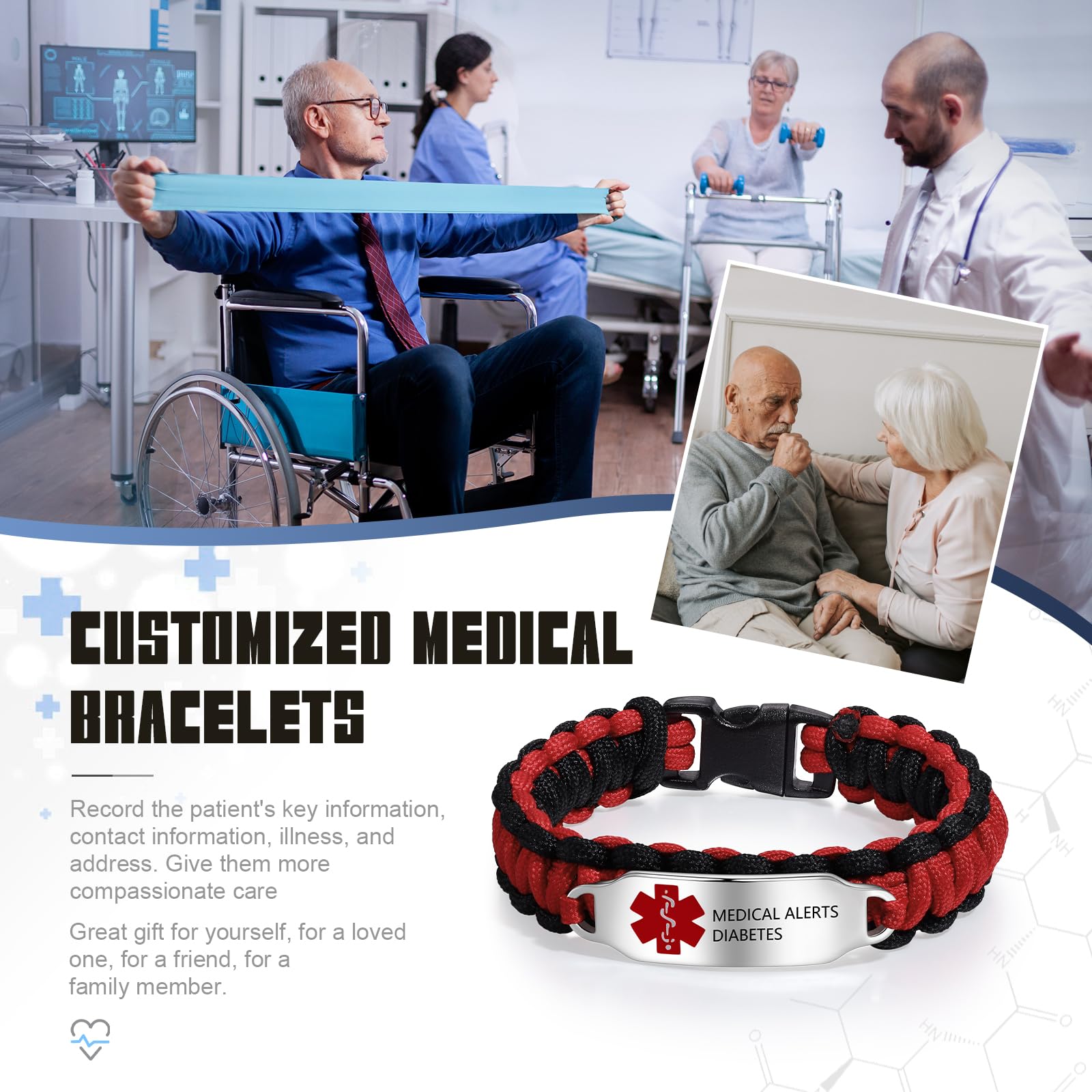 Custom Medical Alert Bracelets for Women - Stainless Steel & Nylon Medical ID Bracelets with Engraved Emergency Info | Perfect for Diabetes, Allergies & Senior Safety