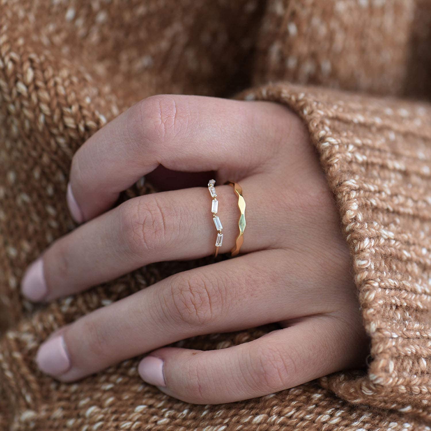 BLOSSOM & HUE Milgrain Stacking Ring - 14K Gold Plated Sterling Silver Dainty Diamond Shape Wedding Band, Minimalist Stackable Rings for Women, Hypoallergenic Jewelry Gift for Her - Perfect for Everyday Wear, Anniversary & Valentine's Day