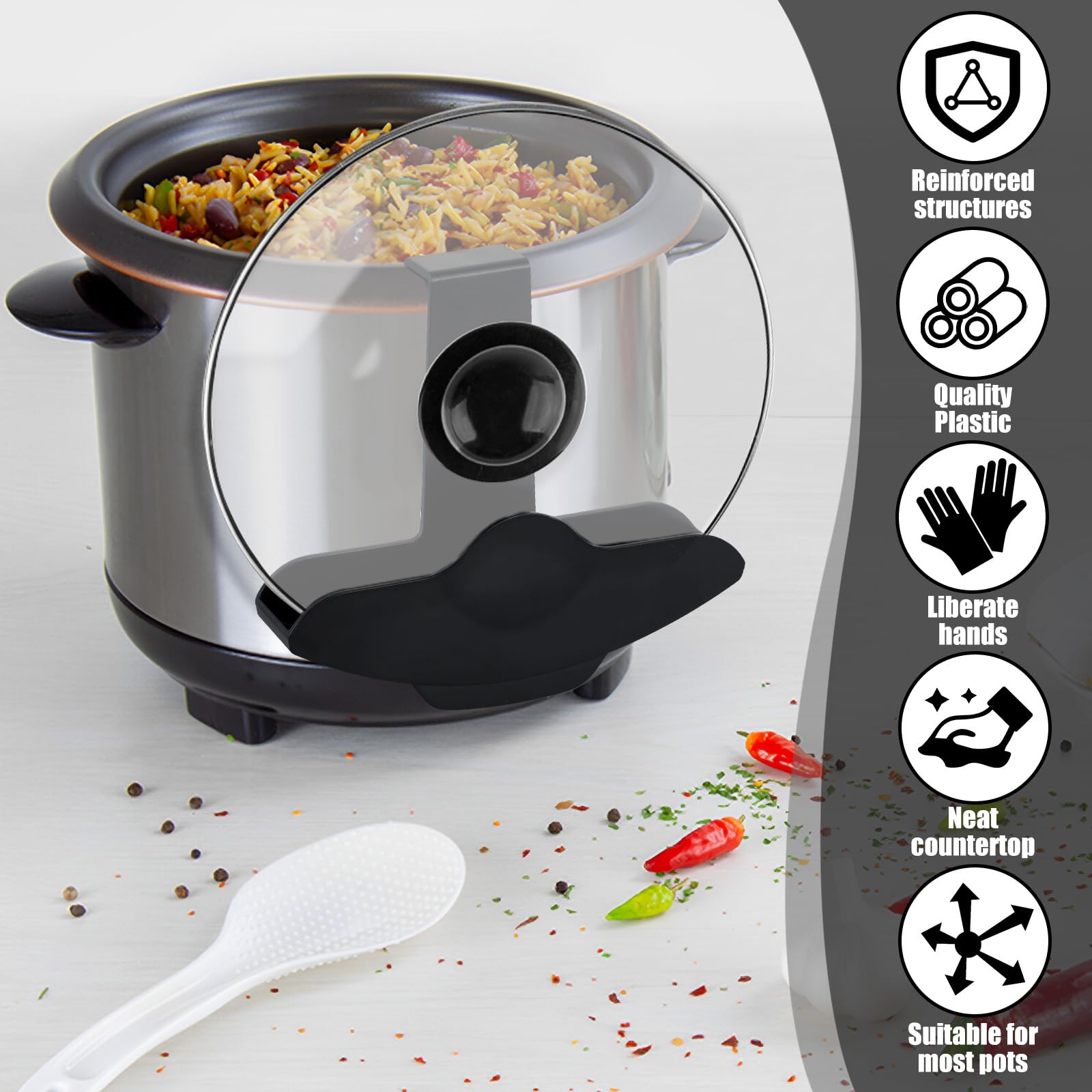 2-Pack Hands-Free Slow Cooker Lid Holder - No Mess Pot Lid Attachment for Crock-Pot & Cooking Pots - Perfect for Meal Prep, Soups & Stews (Dishwasher Safe)