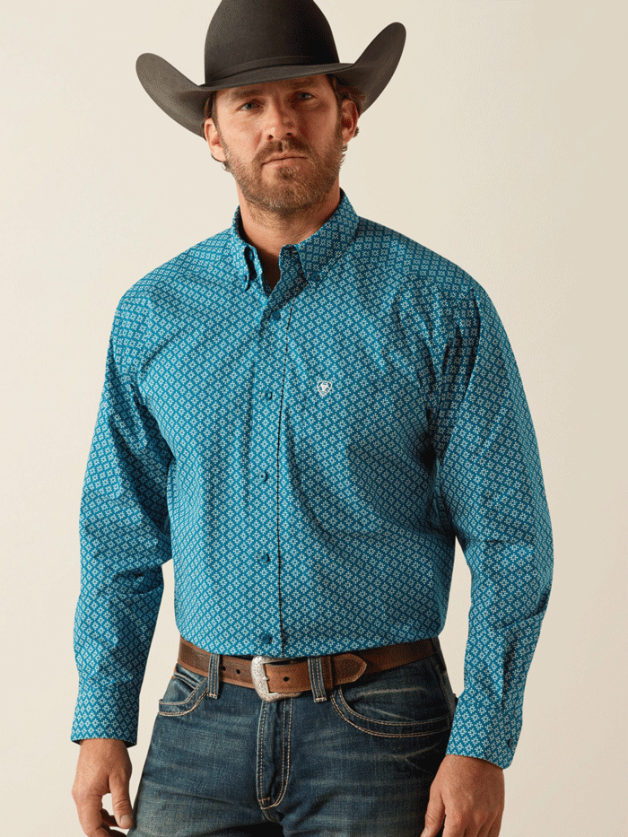Ariat Men's Petey Classic Fit Shirt - Dark Teal Western Style Button-Up Shirt for Casual Wear, Rodeo & Outdoor Activities