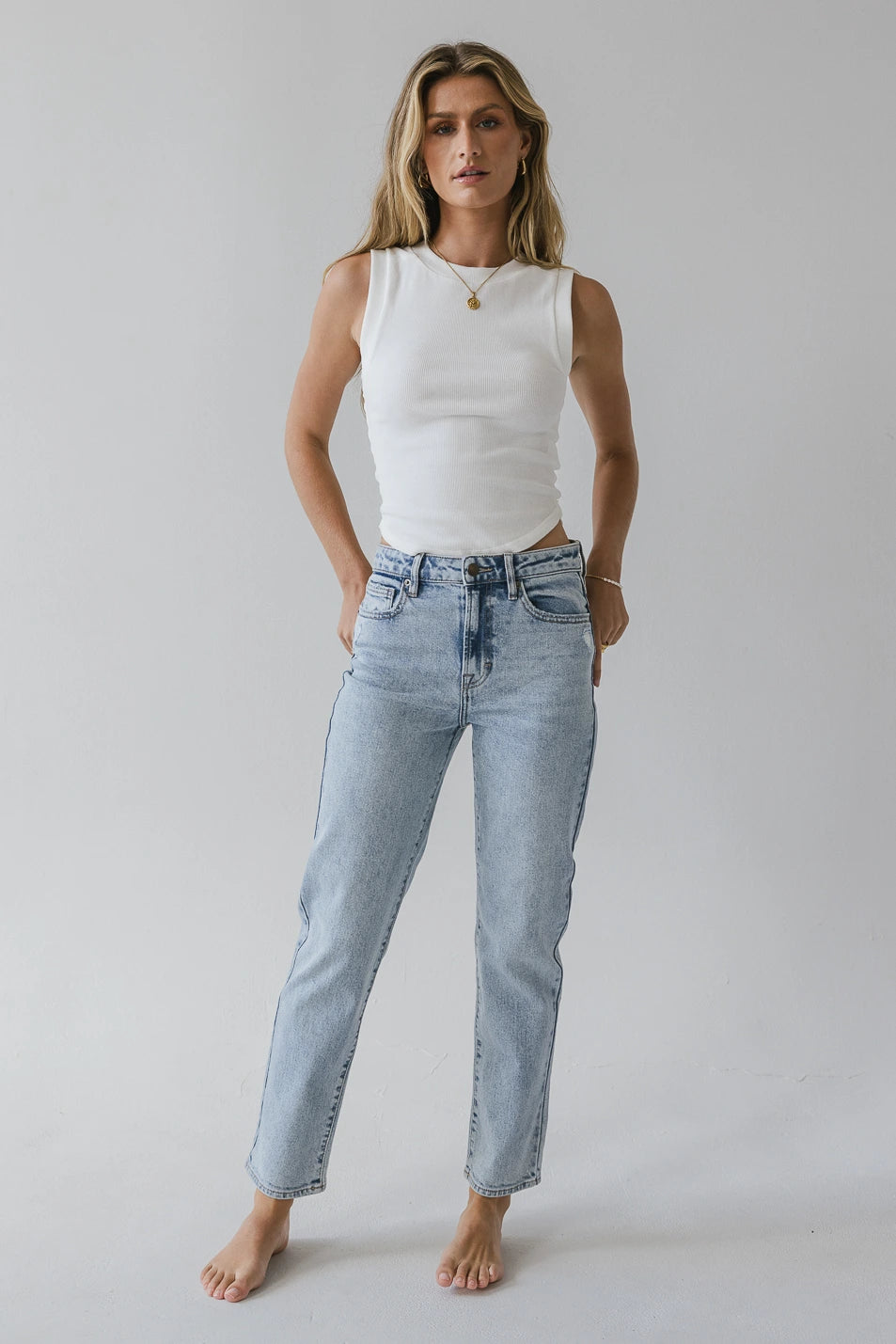 Georgia Straight Leg Jeans for Women - High Waist Denim Pants, Classic Blue Wash, Comfortable Stretch Fit - Perfect for Casual Wear, Office & Everyday Outfits