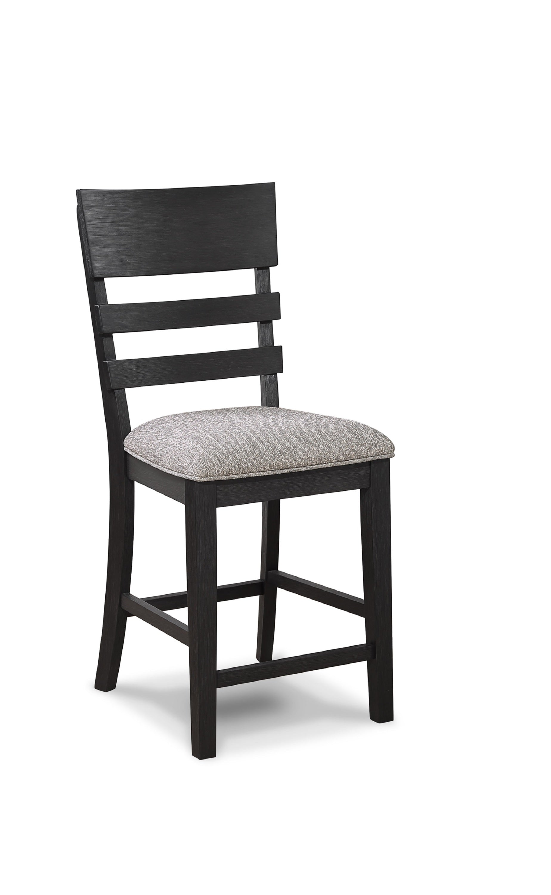2-Piece Black & Gray Counter Height Chairs with Upholstered Seat & Ladder Back - Solid Wood Dining Room Furniture for Kitchen Island, Breakfast Nook & Small Space Decor