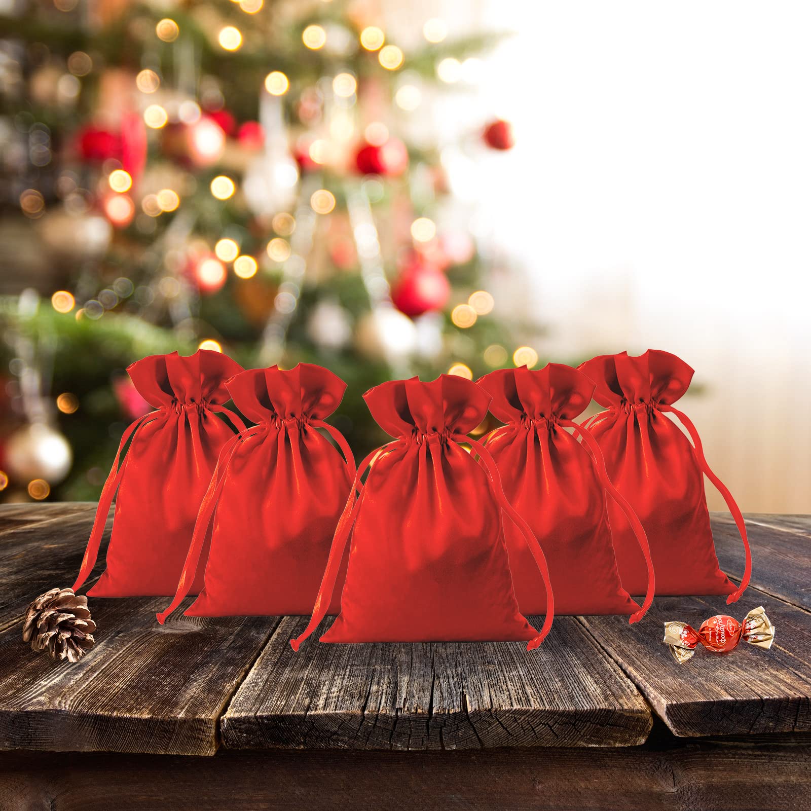 30pcs Red Satin Drawstring Gift Bags 6x9.5 Inch - Christmas Wedding Party Favors, Jewelry Pouches, Small Gift Packaging for Holidays, Birthdays & Special Occasions