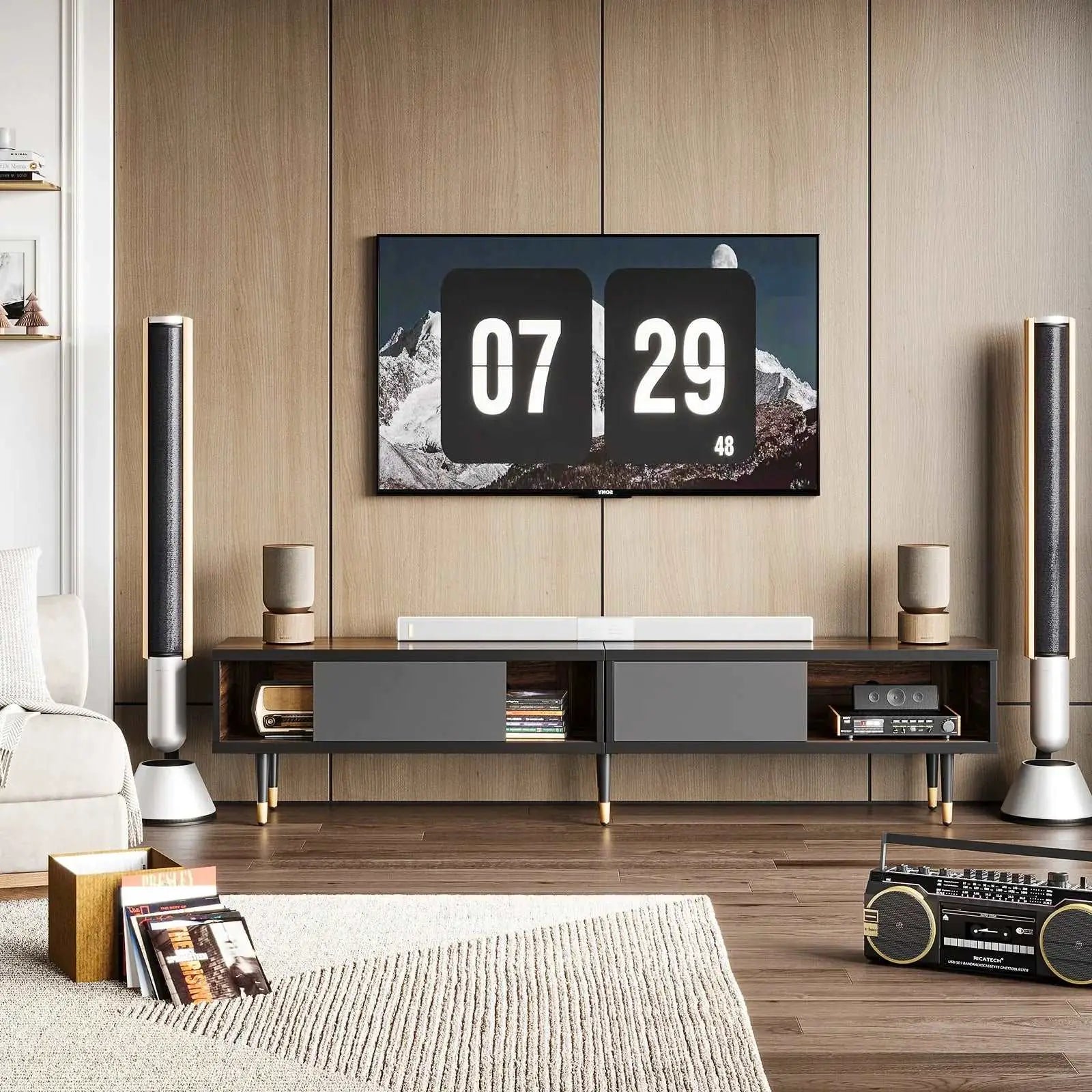 Bestier Mid Century Modern TV Stand for 85 inch TVs - 2-in-1 Long Entertainment Center TV Cabinet with Storage for Living Room, Home Theater & Family Room