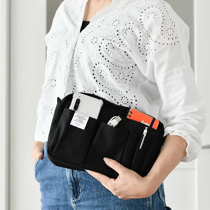 Delfonics Medium Utility Pouch - Black Organizer Bag for Travel, Office & Everyday Carry | Delfonics Inner Carrying Case M Size | Perfect for Cosmetics, Stationery & Tech Accessories