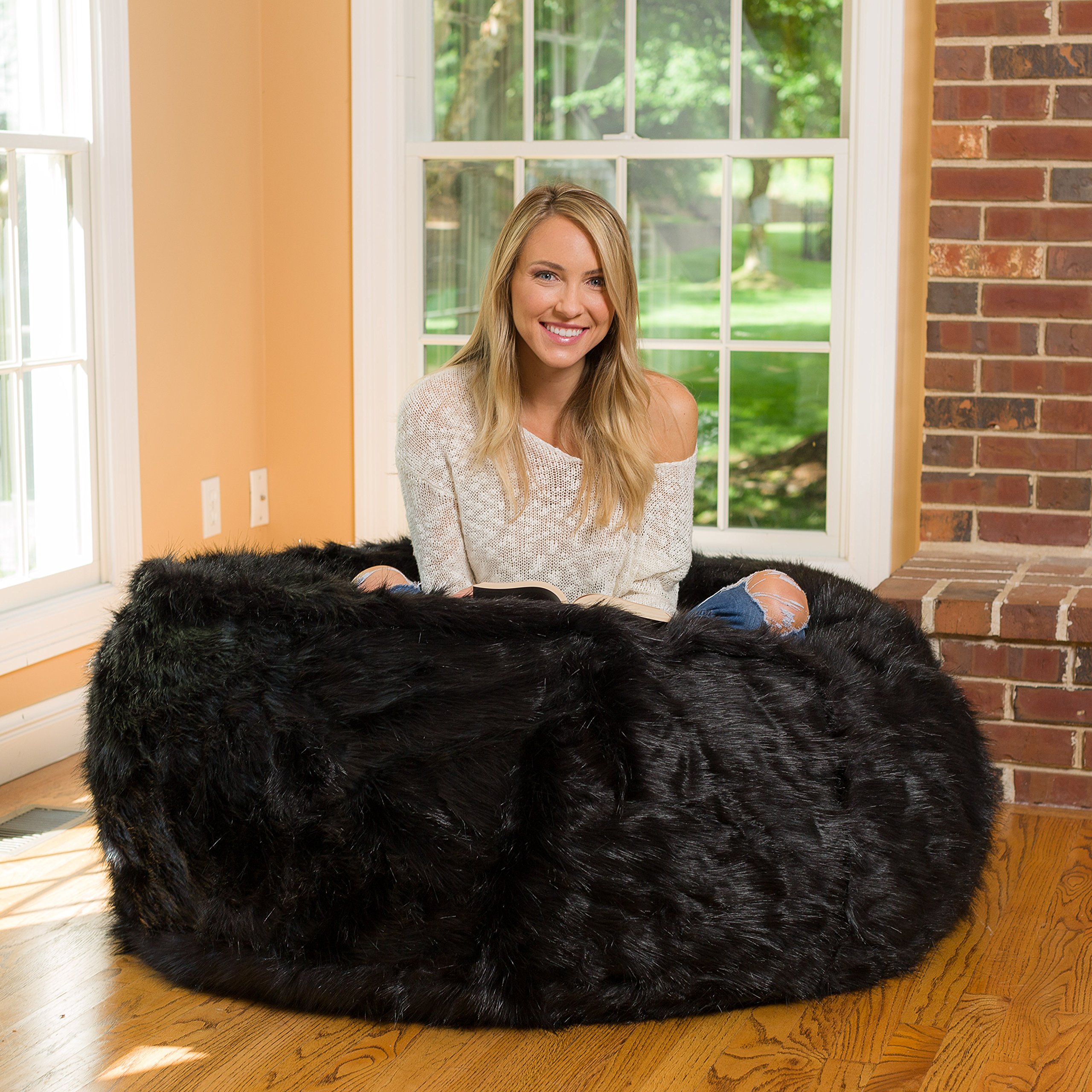 4 ft Memory Foam Bean Bag Chair - Ultra Soft Black Furry Lounger for Adults & Teens - Perfect for Gaming, Movie Nights & Dorm Room Relaxation