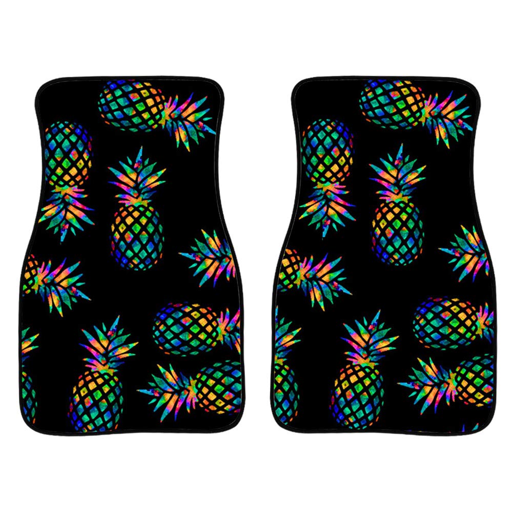 Premium Pineapple Design Car Floor Mats - 2-Piece Set, All-Weather Rubber Backing, Non-Slip Surface, Universal Fit for Most Cars, Trucks & Vans - Perfect for Beach Trips, Summer Road Trips & Tropical Theme Car Decor