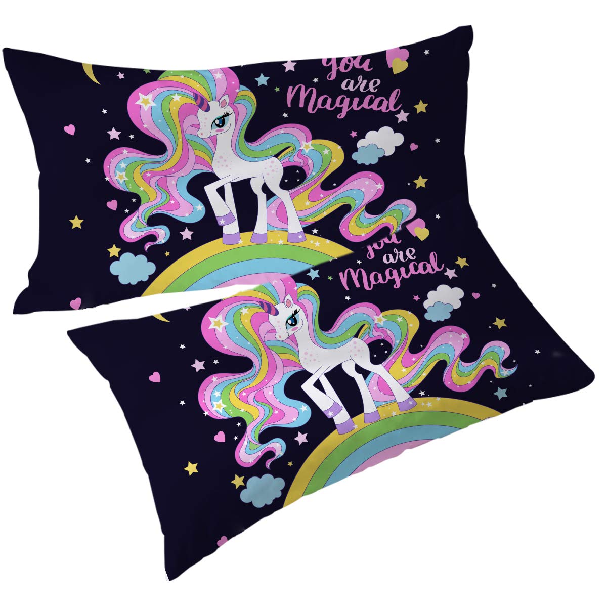 Rainbow Unicorn Pillow Covers Set - Super Soft Pink Pillowcases for Girls' Bedroom Decor